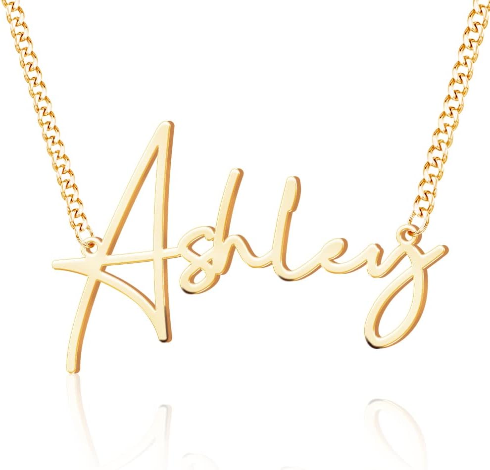 EVER2000 Custom Name Necklace, 18K Gold Plated Nameplate Personalized Jewelry Gift for Women EVER2000 Custom Name Necklace, 18K Gold Plated Nameplate Personalized Jewelry Gift for Women