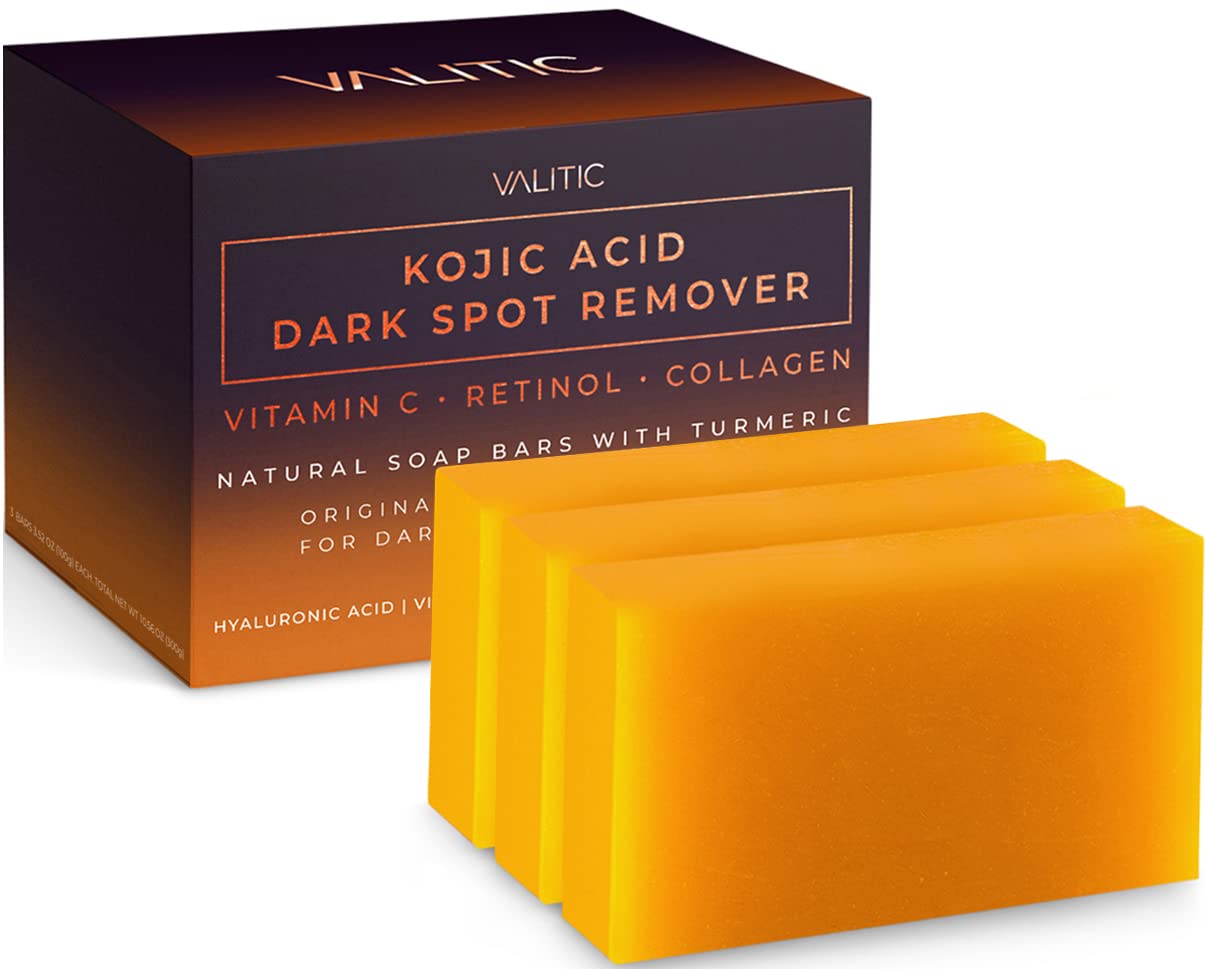 VALITIC Kojic Acid Dark Spot Remover Soap Bars with Vitamin C, Retinol, Collagen, Turmeric – Original Japanese Complex Infused with Hyaluronic Acid, Vitamin E, Shea Butter, Castile Olive Oil (3 Pack) VALITIC Kojic Acid Dark Spot Remover Soap Bars with Vitamin C, Retinol, Collagen, Turmeric – Original Japanese Complex Infused with Hyaluronic Acid, Vitamin E, Shea Butter, Castile Olive Oil (3 Pack)