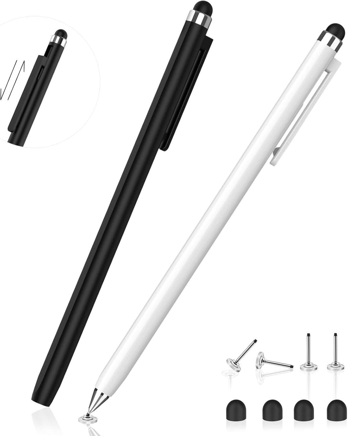Stylus Pens for Touch Screens – Mixoo 2-in-1 High Sensitivity Retractable Stylus with Smaller Disc Tip Universal Stylus for iPad iPhone Tablets All Capacitive Touchscreen Devices (Black + White) Stylus Pens for Touch Screens – Mixoo 2-in-1 High Sensitivity Retractable Stylus with Smaller Disc Tip Universal Stylus for iPad iPhone Tablets All Capacitive Touchscreen Devices (Black + White)