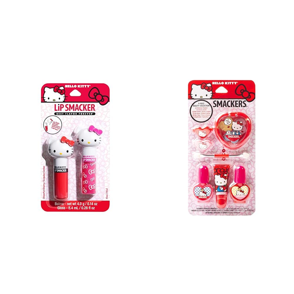 Lip Smacker Hello Kitty Lip Balm Duo & Makeup Set with Cherry Kiwi Lippy Pal, Shimmer Powders, Lip Gloss, Nail Polish & Hair Clips Lip Smacker Hello Kitty Lip Balm Duo & Makeup Set with Cherry Kiwi Lippy Pal, Shimmer Powders, Lip Gloss, Nail Polish & Hair Clips