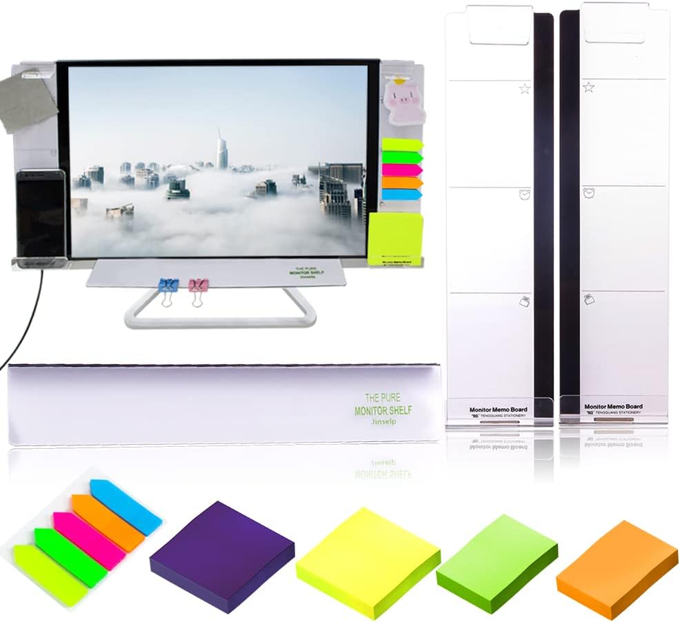 DailyTreasures Acrylic Monitor Memo Board, 2pcs Computer Monitor Side Panel(Left+Right),1pcs Message Memo Pad Shelve + 4Pcs Sticky Notes & 1 Sheet Index Tab for Office Home Desk Organizer Phone Holder DailyTreasures Acrylic Monitor Memo Board, 2pcs Computer Monitor Side Panel(Left+Right),1pcs Message Memo Pad Shelve + 4Pcs Sticky Notes & 1 Sheet Index Tab for Office Home Desk Organizer Phone Holder