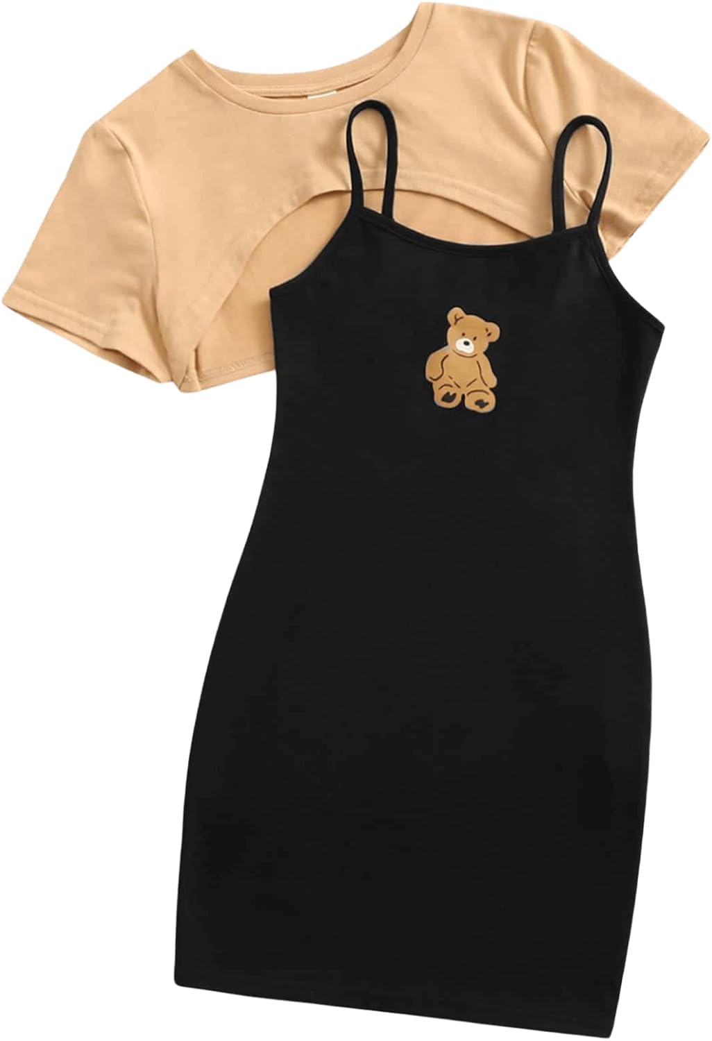 SOLY HUX Girl’s 2 Piece Outfits Short Sleeve Crop Top and Cartoon Print Cami Dress Set SOLY HUX Girl’s 2 Piece Outfits Short Sleeve Crop Top and Cartoon Print Cami Dress Set