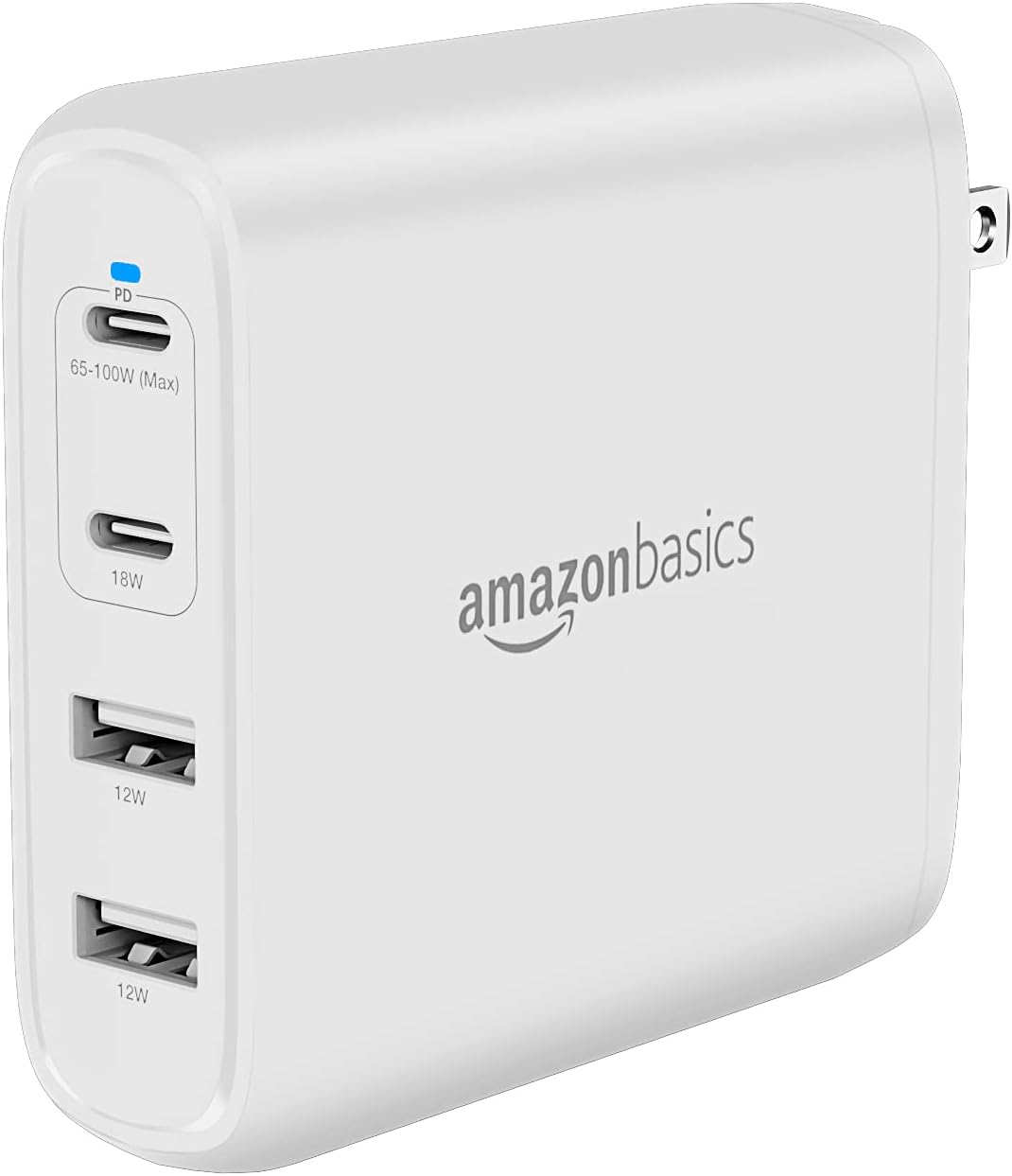 Amazon Basics 100W Four-Port GaN Wall Charger with 2 USB-C (100W, 18W) & 2 USB-A Ports (12W) with PD for Laptops, Tablets & Phones (iPhone 15/14/13/12/11/X,iPad,MacPro, Samsung & more), non-PPS, White Amazon Basics 100W Four-Port GaN Wall Charger with 2 USB-C (100W, 18W) & 2 USB-A Ports (12W) with PD for Laptops, Tablets & Phones (iPhone 15/14/13/12/11/X,iPad,MacPro, Samsung & more), non-PPS, White