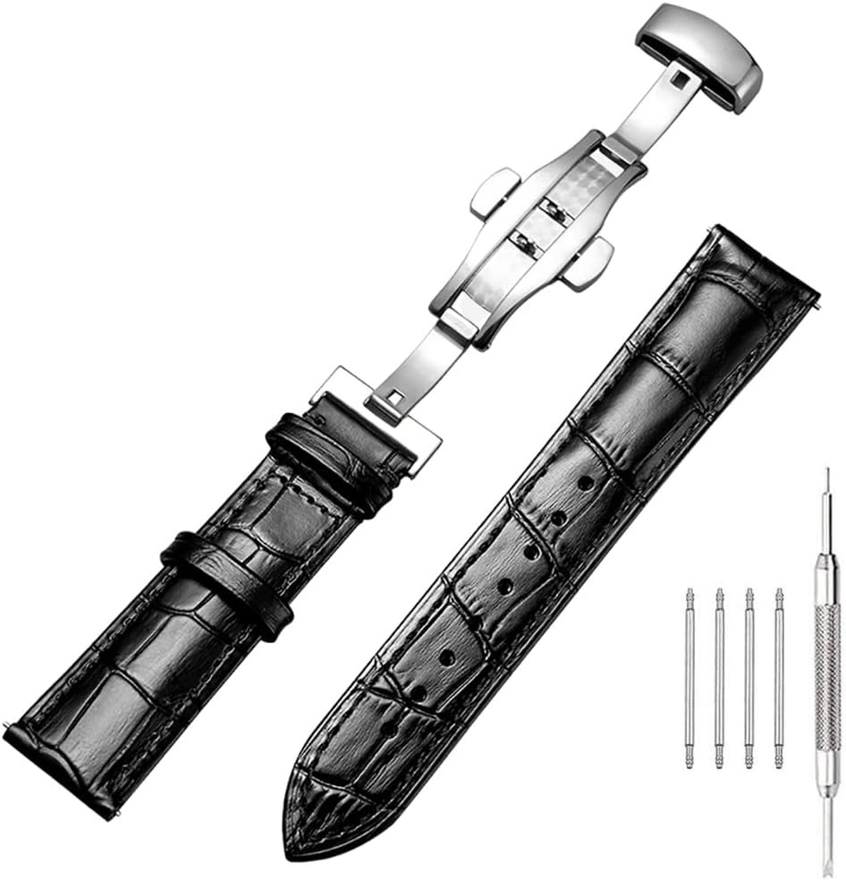 Genuine Calfskin Leather Watch Band,Alligator Grain Deployment Butterfly Buckle Replacement Strap for Men Women 18mm 20mm 22mm 24mm Genuine Calfskin Leather Watch Band,Alligator Grain Deployment Butterfly Buckle Replacement Strap for Men Women 18mm 20mm 22mm 24mm