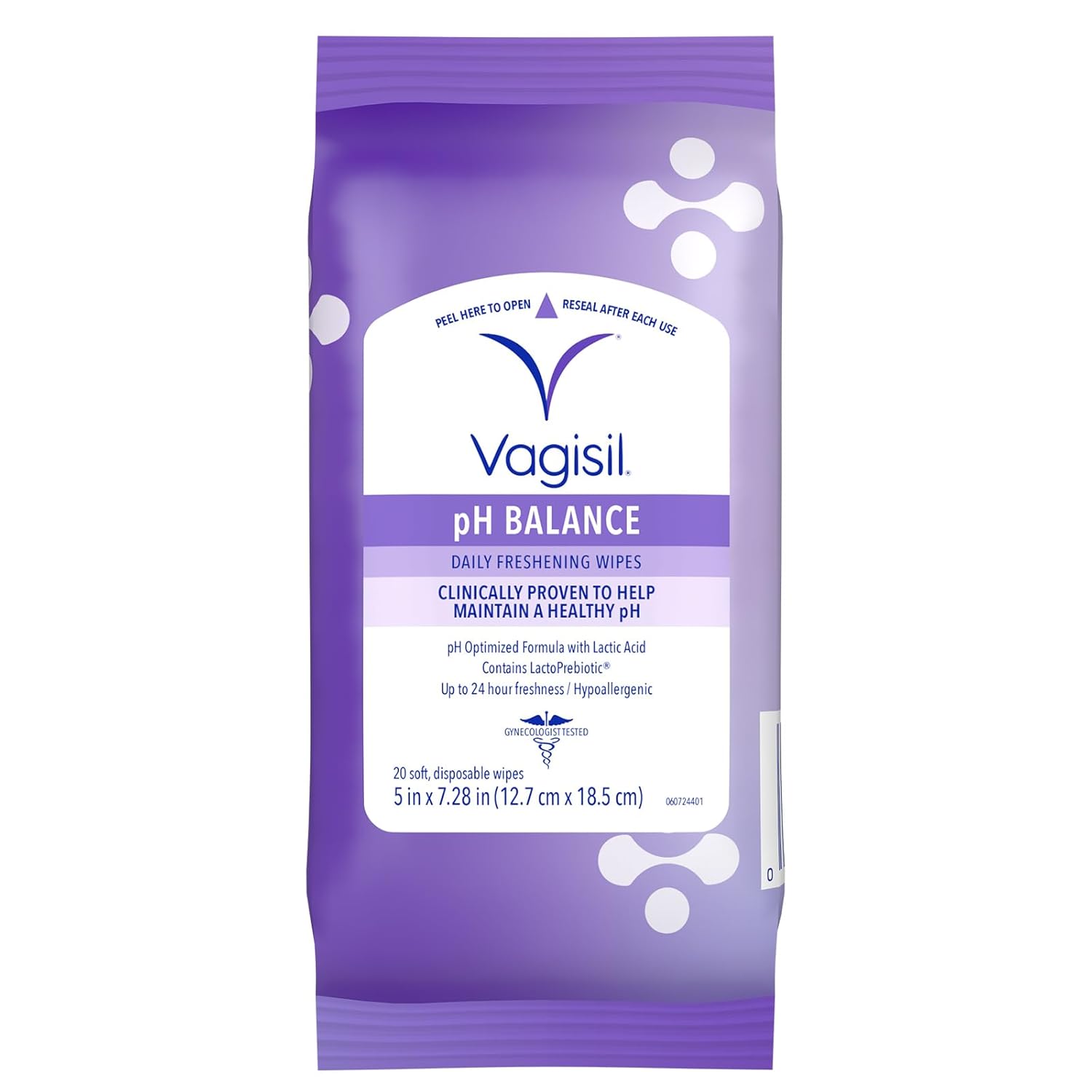 Vagisil pH Balance Daily Freshening Wipes for Feminine Hygiene in Resealable Pouch, Gynecologist Tested & Hypoallergenic, 20 Wipes (Pack of 1) Vagisil pH Balance Daily Freshening Wipes for Feminine Hygiene in Resealable Pouch, Gynecologist Tested & Hypoallergenic, 20 Wipes (Pack of 1)