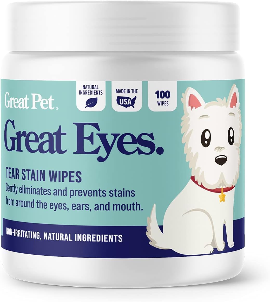 Great Eyes – Safe & Gentle Tear Stain Remover for Dogs – Natural Eye Wipes for Dogs – Made in The USA & Easy to Use Pre-Soaked Wipes – 100 Wipes Great Eyes – Safe & Gentle Tear Stain Remover for Dogs – Natural Eye Wipes for Dogs – Made in The USA & Easy to Use Pre-Soaked Wipes – 100 Wipes