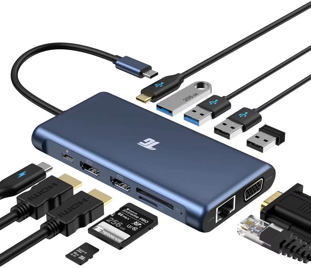 USB C Hub, Tiergrade USB-C Docking Station, 12 in 1 Triple Display Laptop USB C Dock for MacBook and Windows with 2HDMI VGA 100W PD3.0 RJ45 Ethernet 4USB Ports TF/SD Card Reader USB C Hub, Tiergrade USB-C Docking Station, 12 in 1 Triple Display Laptop USB C Dock for MacBook and Windows with 2HDMI VGA 100W PD3.0 RJ45 Ethernet 4USB Ports TF/SD Card Reader