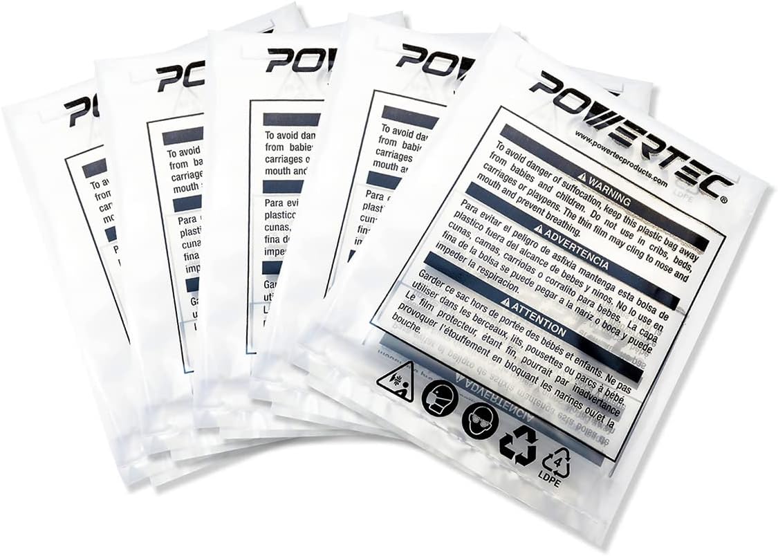 POWERTEC 70009V Clear Plastic Dust Collection Bag, 19-1/2 Inch Dia x 33-Inch, 5-Pack Dust Collector Bags for machine with 19″Filter Drum, 5 Pack POWERTEC 70009V Clear Plastic Dust Collection Bag, 19-1/2 Inch Dia x 33-Inch, 5-Pack Dust Collector Bags for machine with 19″Filter Drum, 5 Pack