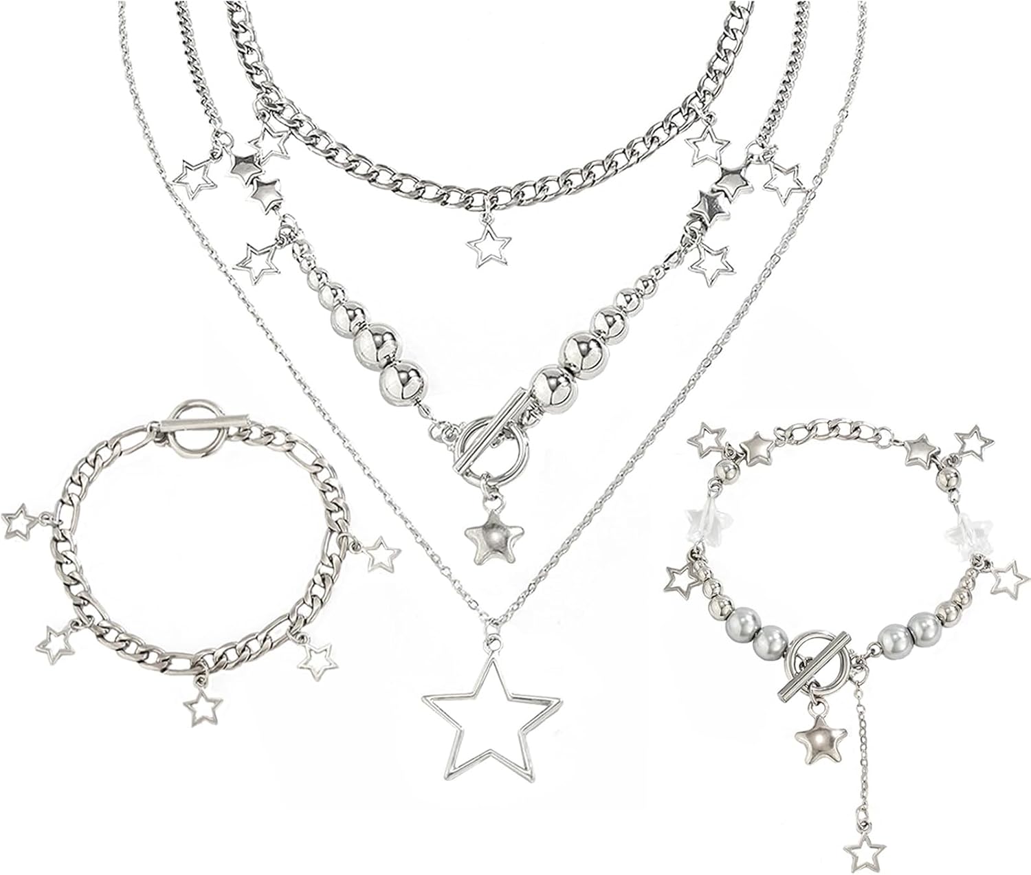 2 Pieces Silver Star Necklace Y2K Jewelry Set Grunge Necklace Kawaii Cute Necklaces Aesthetic Vintage Emo Jewelry 2 Pieces Silver Star Necklace Y2K Jewelry Set Grunge Necklace Kawaii Cute Necklaces Aesthetic Vintage Emo Jewelry