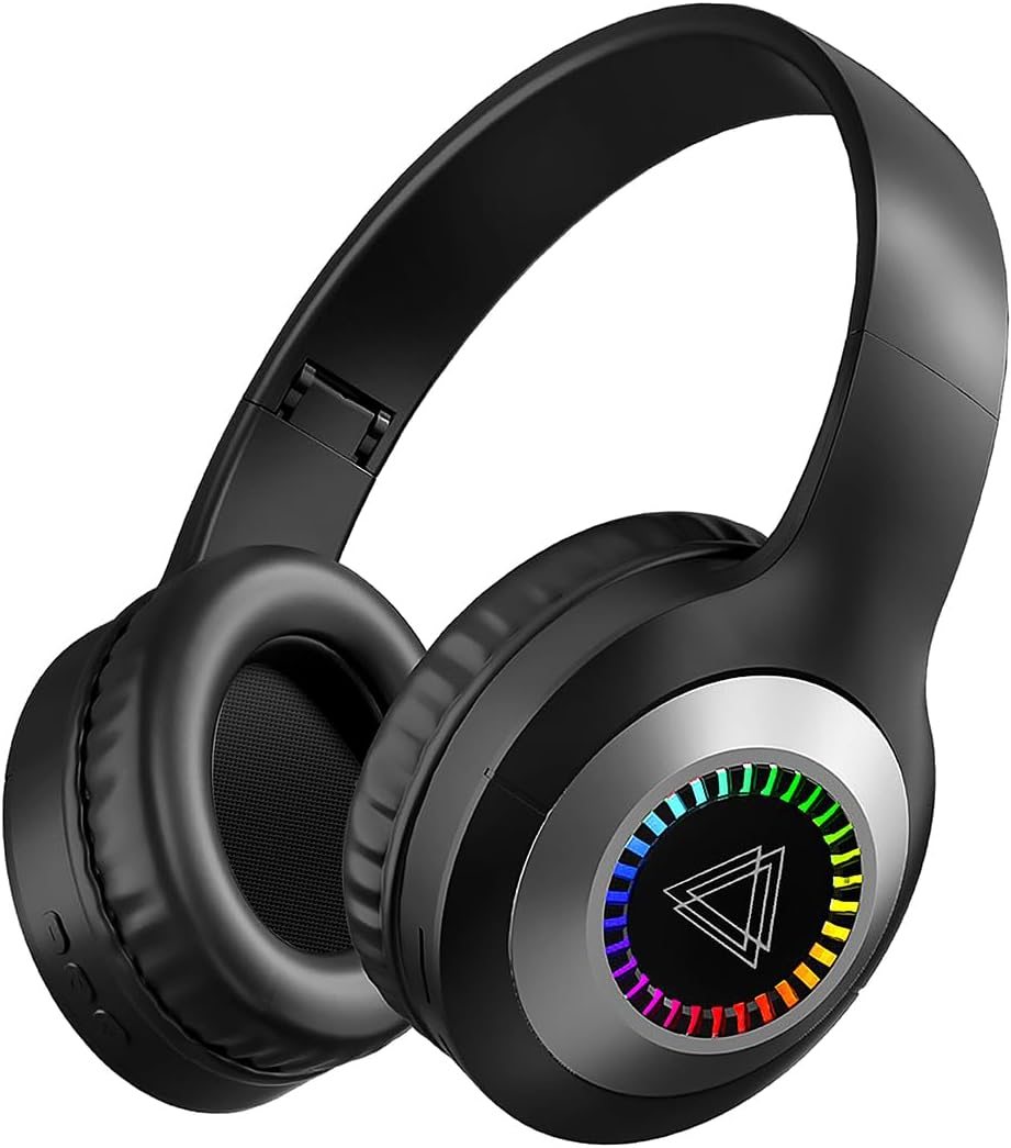 Wireless Bluetooth Headphones-Colorful Lights,Large Battery Capacity,Foldable,Bluetooth 5.3,10 m Range,Stereo Surround,Built-in Microphone,Comfortable affixed Ears (Black) Wireless Bluetooth Headphones-Colorful Lights,Large Battery Capacity,Foldable,Bluetooth 5.3,10 m Range,Stereo Surround,Built-in Microphone,Comfortable affixed Ears (Black)