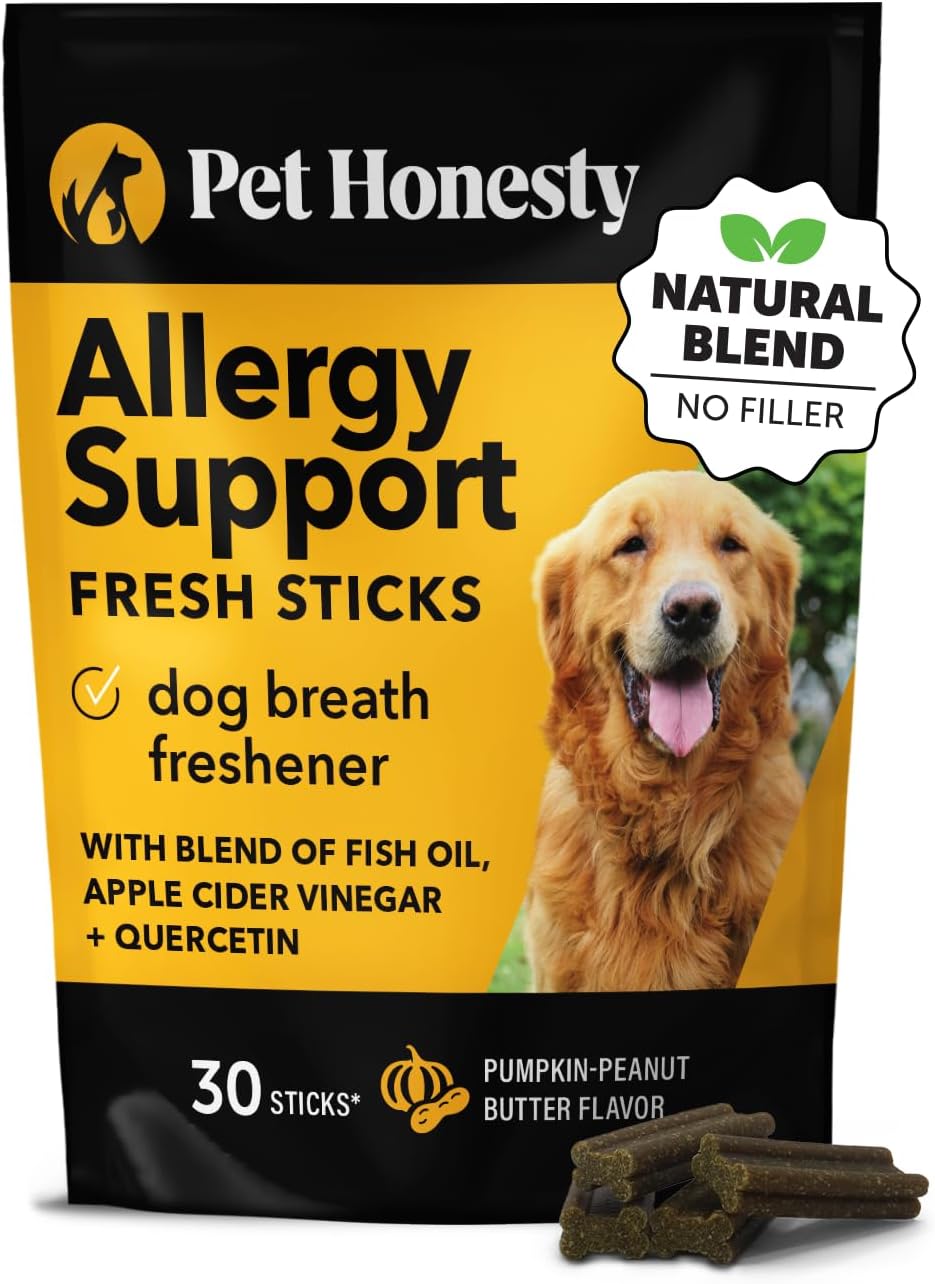 Pet Honesty Allergy Support Fresh Sticks – Dental Sticks for Dogs – Dental Dog Chews – Immune Health + Allergy Support for Dogs – Freshen Dog Breath, Reduce Plaque + Tartar – 30 Sticks Pet Honesty Allergy Support Fresh Sticks – Dental Sticks for Dogs – Dental Dog Chews – Immune Health + Allergy Support for Dogs – Freshen Dog Breath, Reduce Plaque + Tartar – 30 Sticks