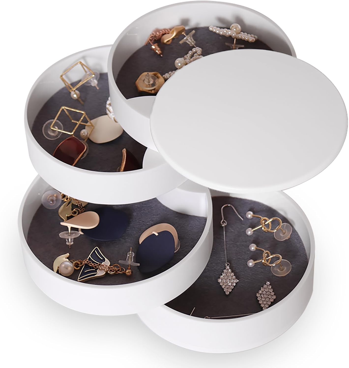 CONBOLA Jewelry Organizer, Small Jewelry Storage Box Earring Holder for Women, 5-Layer Rotating Travel Jewelry Tray Case with Lid for Bracelets Rings Bracelets CONBOLA Jewelry Organizer, Small Jewelry Storage Box Earring Holder for Women, 5-Layer Rotating Travel Jewelry Tray Case with Lid for Bracelets Rings Bracelets
