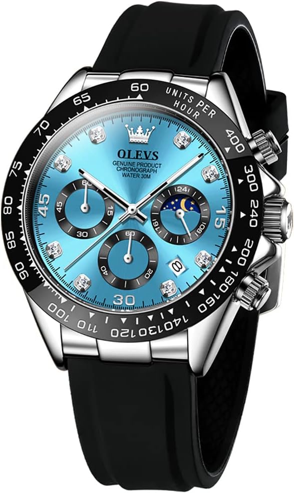 OLEVS Men Analog Quartz Waterproof Watches Multifunction Chronograph Diamond Moon Phase Luminous Silicone Band Wrist Watches OLEVS Men Analog Quartz Waterproof Watches Multifunction Chronograph Diamond Moon Phase Luminous Silicone Band Wrist Watches