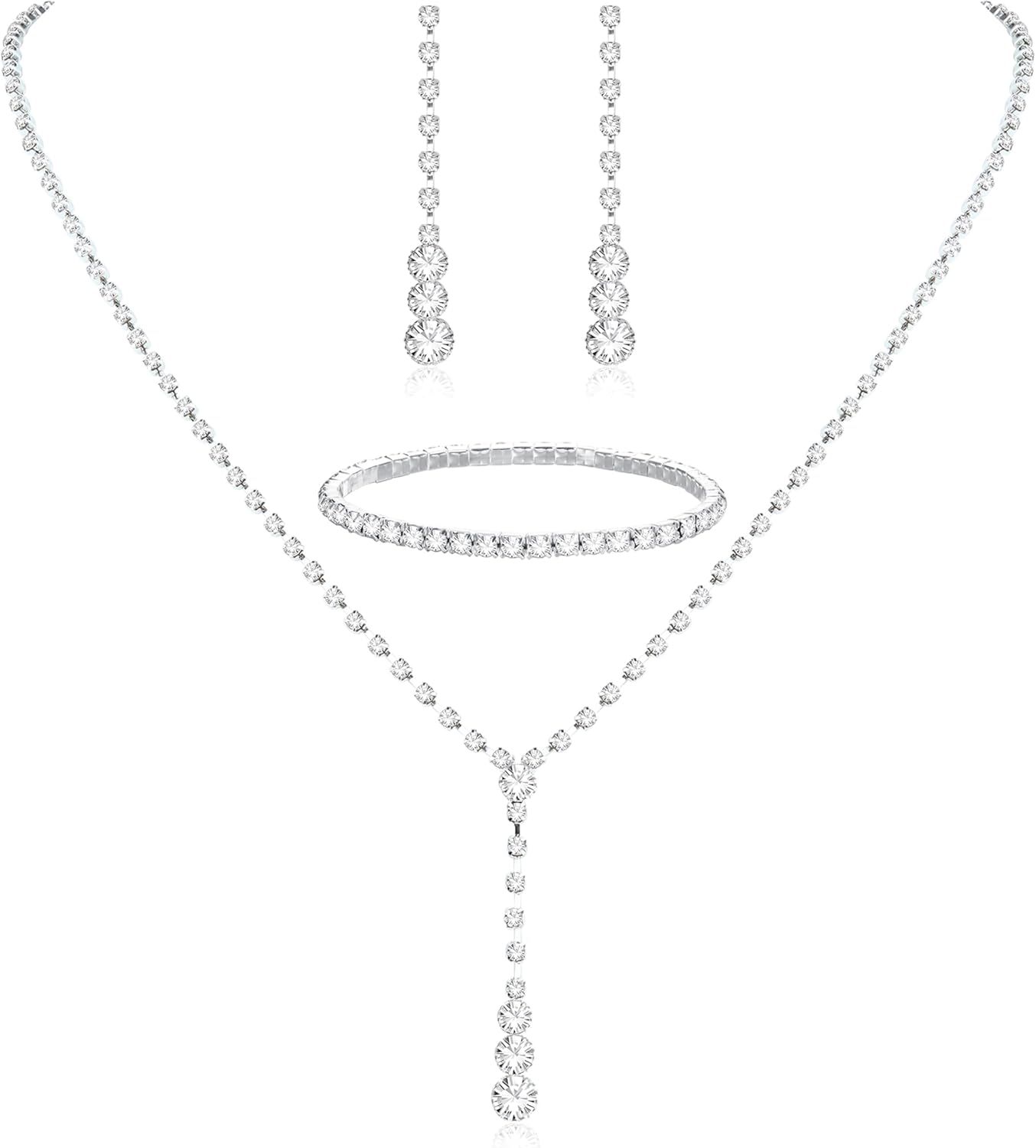 CASSIECA Silver Bridal Jewelry Set Rhinestone Necklace Bracelet Dangle Earrings for Bride Bridesmaid Teardrop Pendant Crystal Wedding Prom Jewelry Accessories for Women CASSIECA Silver Bridal Jewelry Set Rhinestone Necklace Bracelet Dangle Earrings for Bride Bridesmaid Teardrop Pendant Crystal Wedding Prom Jewelry Accessories for Women