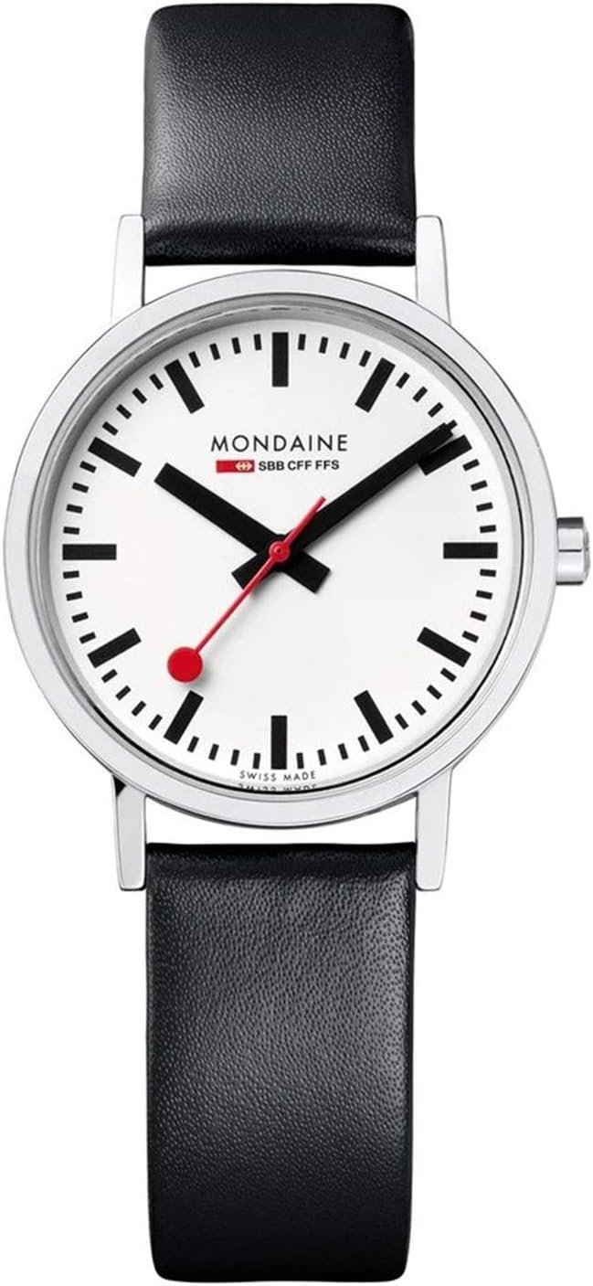 Mondaine – Classic A658.30323.11SBB Womens Watch 30mm – Official Swiss Railways Wrist Watch Black Leather Strap 30m Waterproof Stainless Steel case Red Second Hand – Womans Watches – Swiss Made Mondaine – Classic A658.30323.11SBB Womens Watch 30mm – Official Swiss Railways Wrist Watch Black Leather Strap 30m Waterproof Stainless Steel case Red Second Hand – Womans Watches – Swiss Made