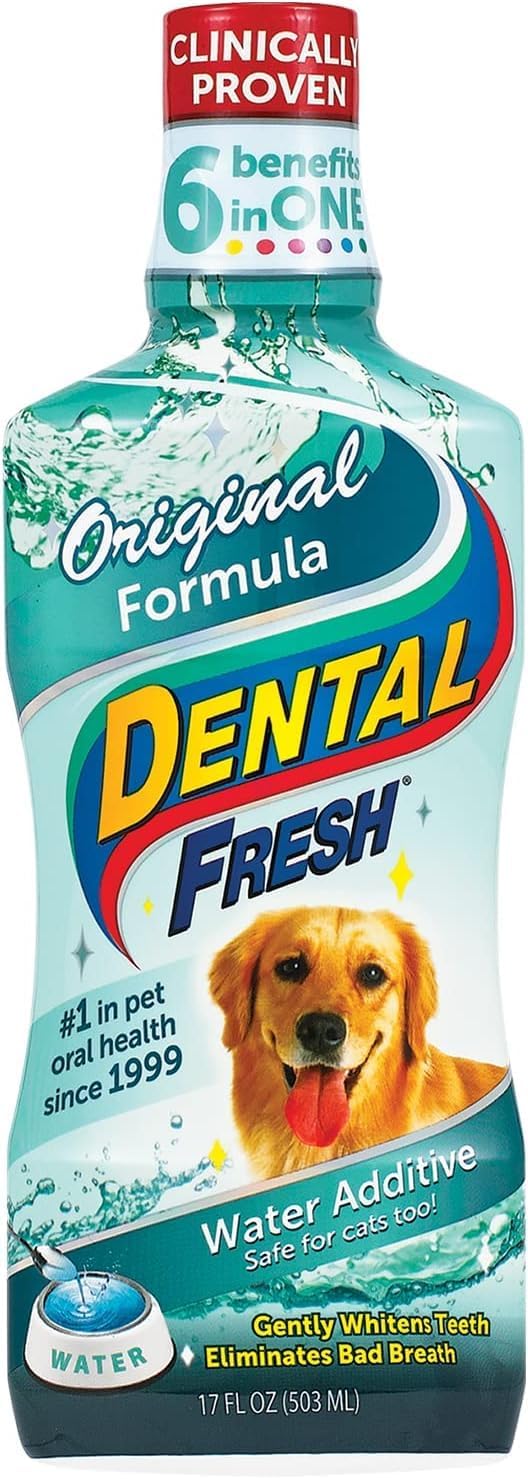Dental Fresh Water Additive for Dogs, Original Formula, 17oz – Dog Breath Freshener and Teeth Cleaning for Dental Care– Add to Water Dental Fresh Water Additive for Dogs, Original Formula, 17oz – Dog Breath Freshener and Teeth Cleaning for Dental Care– Add to Water