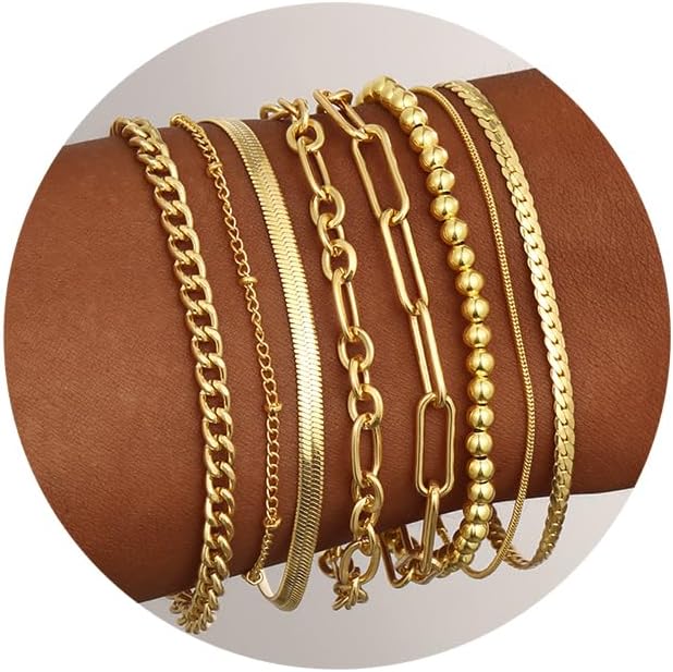 Gold Bracelets for Women – 14K Gold Plated Dainty Bracelets Set, Layered Chain Bracelets Pack Jewelry Gold Bracelets for Women – 14K Gold Plated Dainty Bracelets Set, Layered Chain Bracelets Pack Jewelry