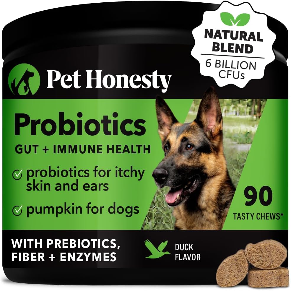 Pet Honesty Probiotics for Dogs, Dog Probiotics for Diarrhea & Bowel Support, Digestive Enzymes Promotes Gut Health, Immunity Health & Itch Relief, Prebiotics and Probiotics (Duck 90 ct) Pet Honesty Probiotics for Dogs, Dog Probiotics for Diarrhea & Bowel Support, Digestive Enzymes Promotes Gut Health, Immunity Health & Itch Relief, Prebiotics and Probiotics (Duck 90 ct)