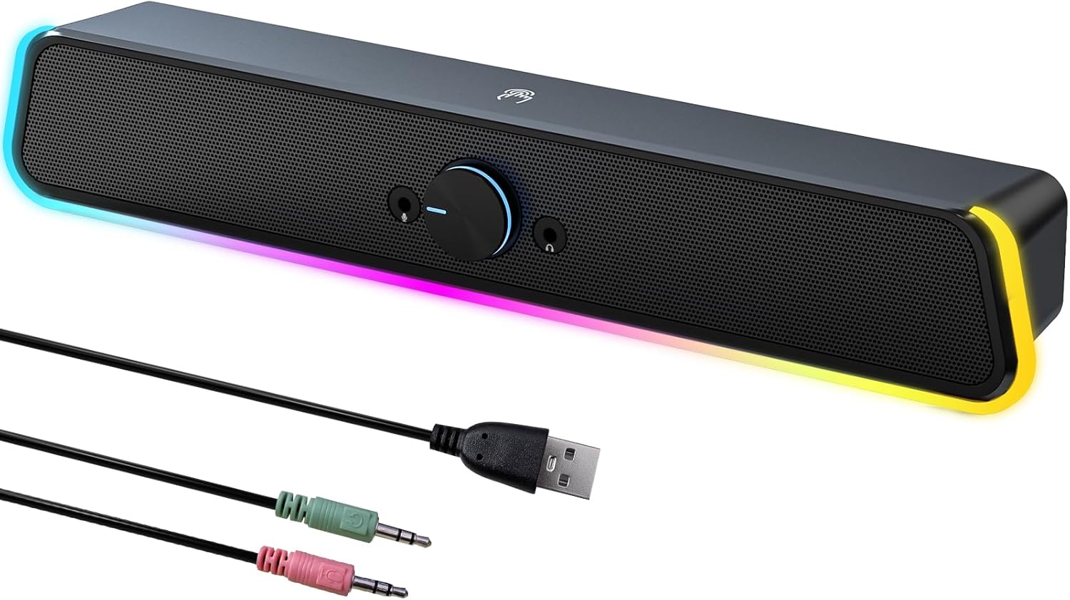 Bluetooth Computers Speaker for Desktop Monitor, PC, Laptop, HiFi Stereo Sound Soundbar for Gaming, Wired 3.5mm AUX Connection, USB Powered, Colorful LED Lights with Touch Button-Black Bluetooth Computers Speaker for Desktop Monitor, PC, Laptop, HiFi Stereo Sound Soundbar for Gaming, Wired 3.5mm AUX Connection, USB Powered, Colorful LED Lights with Touch Button-Black