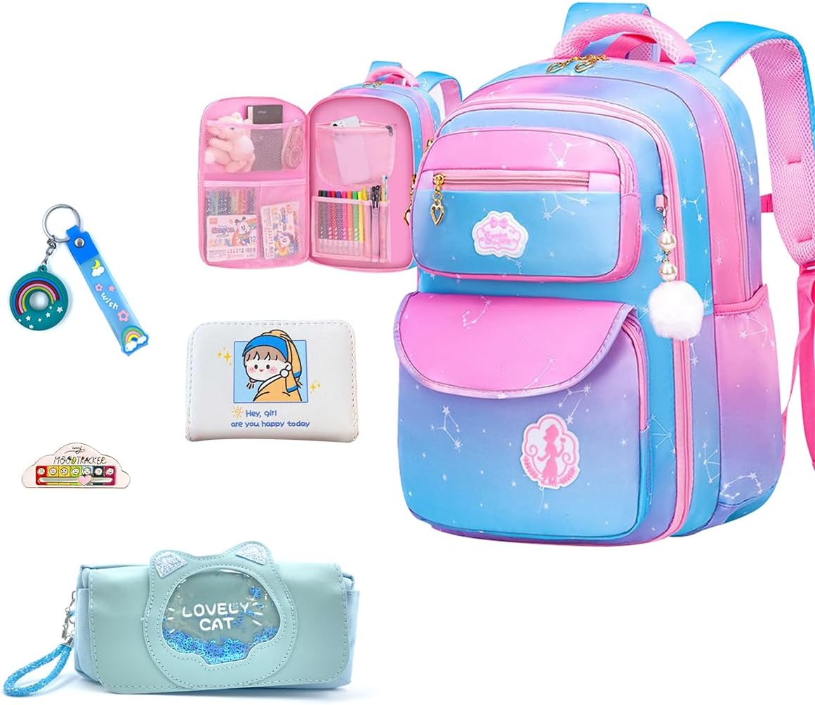 5Pcs Blue Pink Kids School Backpack for Girls Laptop Bag Shoulders Bookbag Schoolbag for Students Teen Kids Daypacks Casual Travel Bag (Blue Pink) 5Pcs Blue Pink Kids School Backpack for Girls Laptop Bag Shoulders Bookbag Schoolbag for Students Teen Kids Daypacks Casual Travel Bag (Blue Pink)