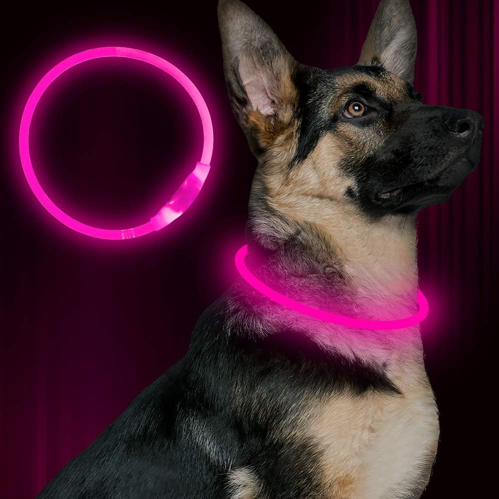BSeen LED Pet Collar, USB Rechargeable, Glowing for Night Safety, Fashion Light up Collar for Small Medium Large Dogs (Pink) BSeen LED Pet Collar, USB Rechargeable, Glowing for Night Safety, Fashion Light up Collar for Small Medium Large Dogs (Pink)