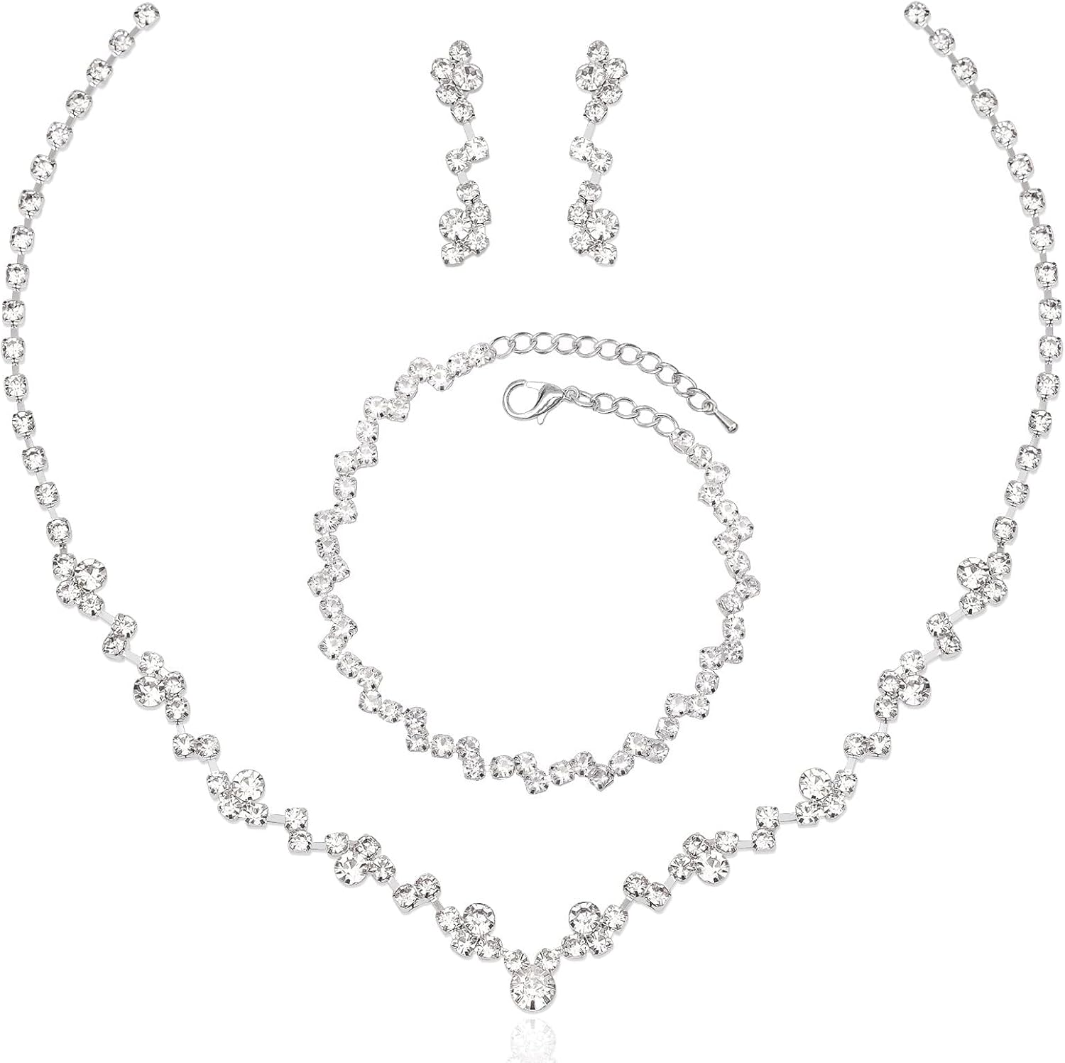 Elegant Necklace Earrings Bracelet Crystal Bridal Wedding Jewelry Sets for Brides Bridesmaid Prom Formal Costume Accessories for Women Elegant Necklace Earrings Bracelet Crystal Bridal Wedding Jewelry Sets for Brides Bridesmaid Prom Formal Costume Accessories for Women