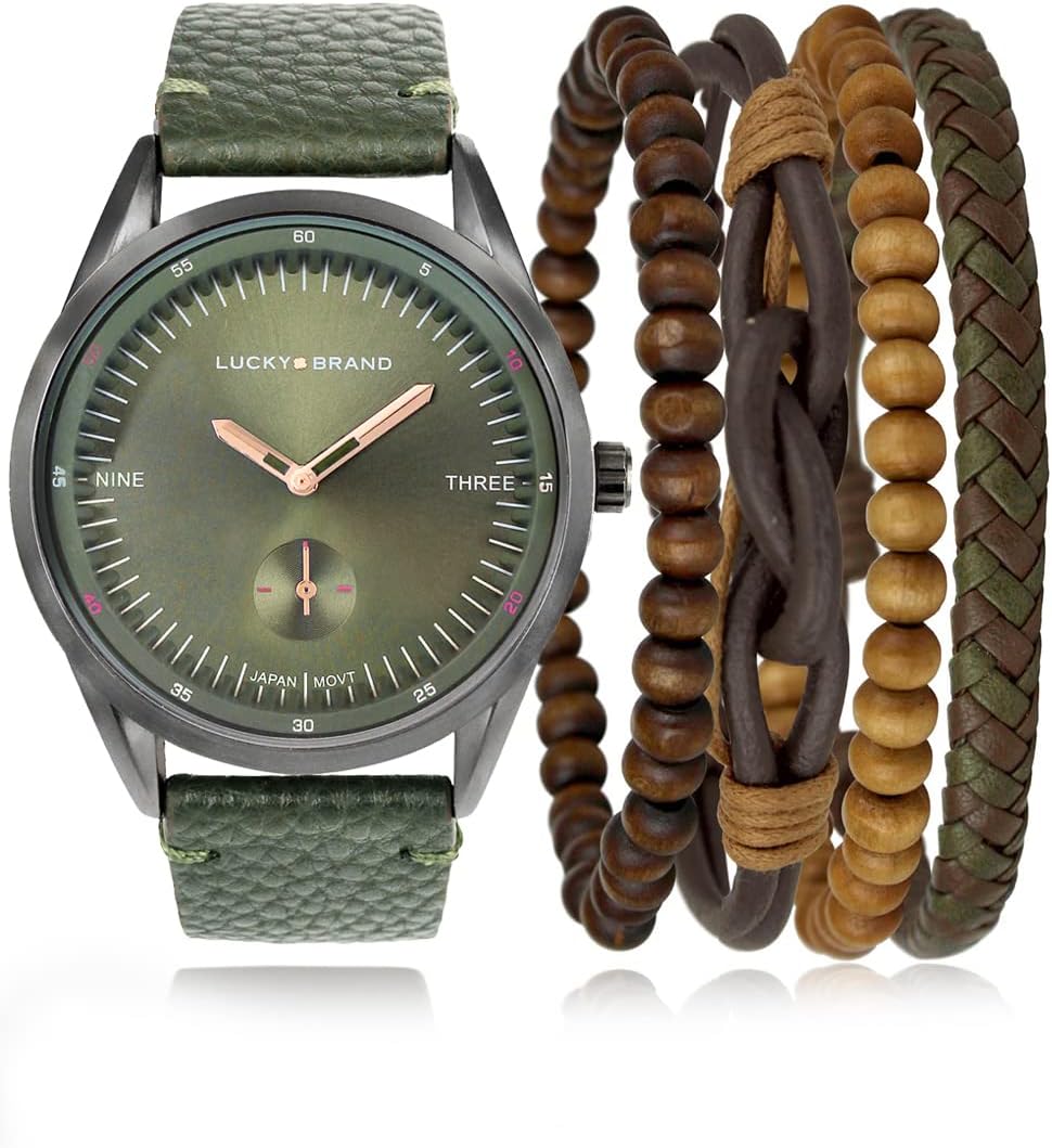 Lucky Brand Mens Watches Leather Band Minimalist Watch Stainless Steel Aviator Style Japan Quartz Movement Analog Wristwatch Bracelet Gift Box Set (Olive) Lucky Brand Mens Watches Leather Band Minimalist Watch Stainless Steel Aviator Style Japan Quartz Movement Analog Wristwatch Bracelet Gift Box Set (Olive)