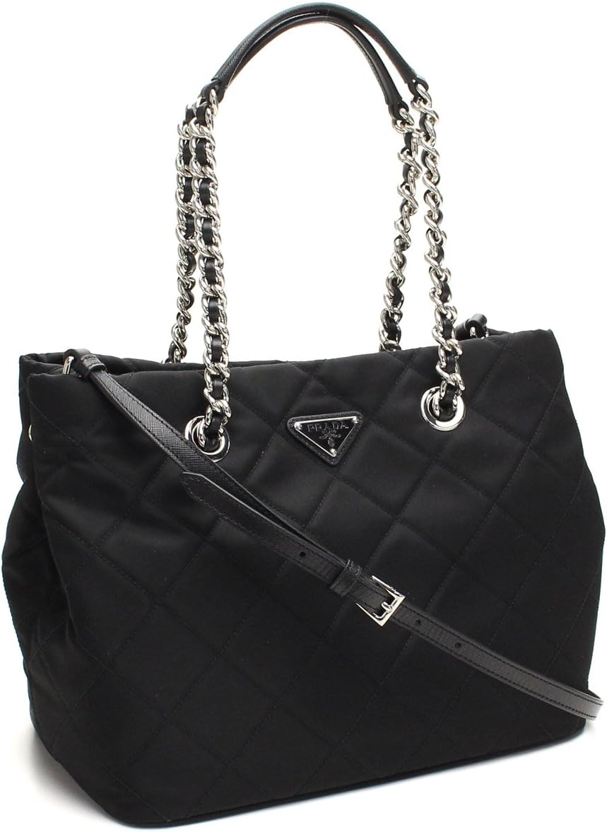 Prada Midnight Black Quilted Tessuto Chain Designer Shoulder Tote Bag for Women 1BG740 Prada Midnight Black Quilted Tessuto Chain Designer Shoulder Tote Bag for Women 1BG740