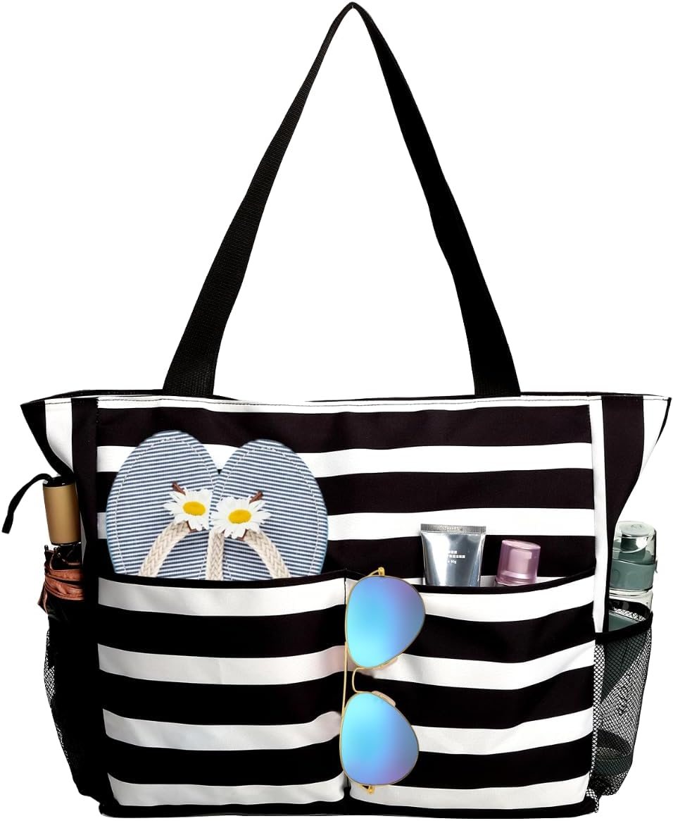 Beach Bags for Women, Large Beach Tote Bags Waterproof Beach Bag with Zipper, Swim Pool Bag for Travel Vacation Beach Bags for Women, Large Beach Tote Bags Waterproof Beach Bag with Zipper, Swim Pool Bag for Travel Vacation