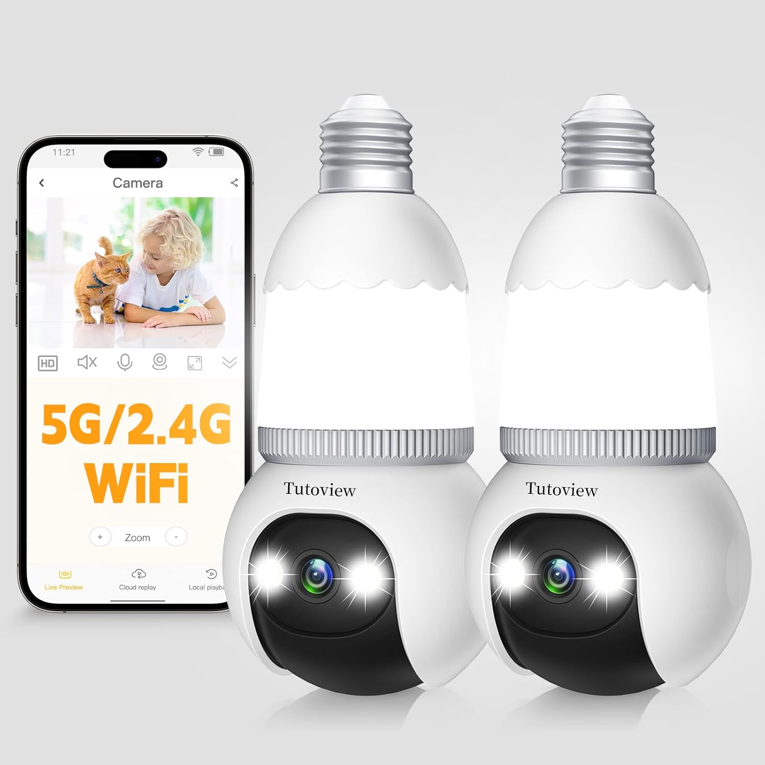Light Bulb Security Camera, 5G/2.4G WiFi Security Cameras Wireless Outdoor with Motion Detection and Alarm Light Bulb Security Camera, 5G/2.4G WiFi Security Cameras Wireless Outdoor with Motion Detection and Alarm