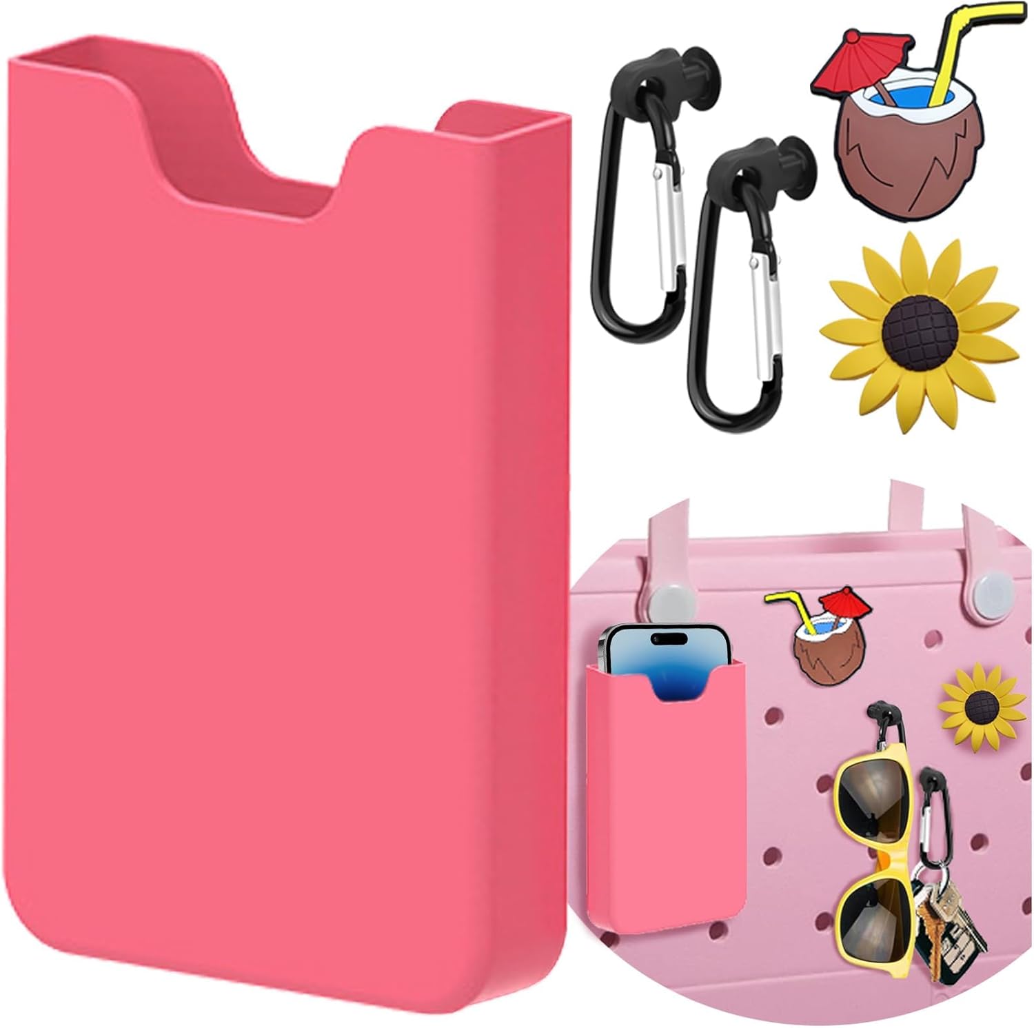 Phone Holder for Bogg Bag, Silicone Cell Phone Holder Bogg Bag Accessories, Phone Case Holder Inserts Charm for Simply Southern Totes (Pink) Phone Holder for Bogg Bag, Silicone Cell Phone Holder Bogg Bag Accessories, Phone Case Holder Inserts Charm for Simply Southern Totes (Pink)