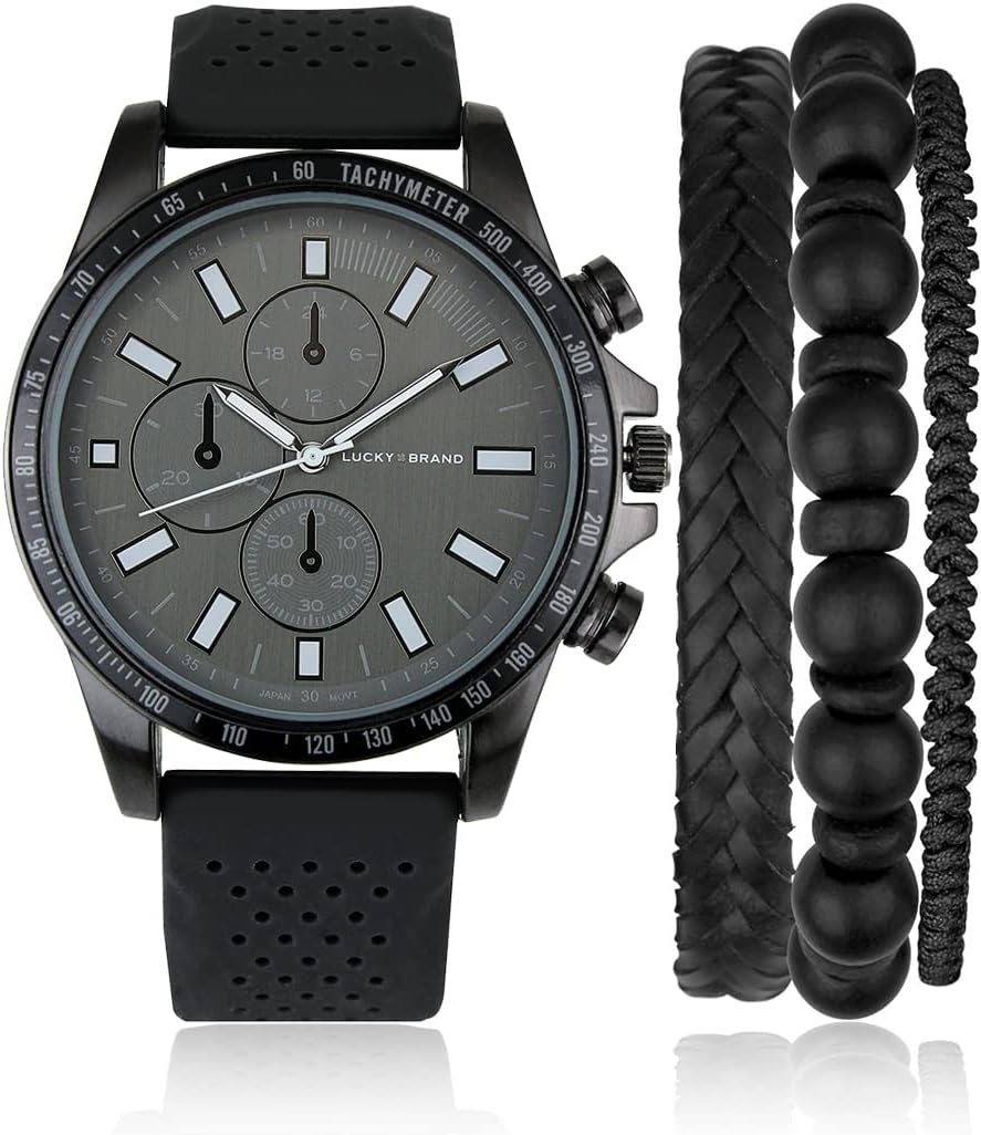 Lucky Brand Mens Watches Perforated Silicon Band Stainless Steel Japan Movement Sport Men’s Wrist Watches Decorative Sub Dials Bracelet Gift Box Set Lucky Brand Mens Watches Perforated Silicon Band Stainless Steel Japan Movement Sport Men’s Wrist Watches Decorative Sub Dials Bracelet Gift Box Set