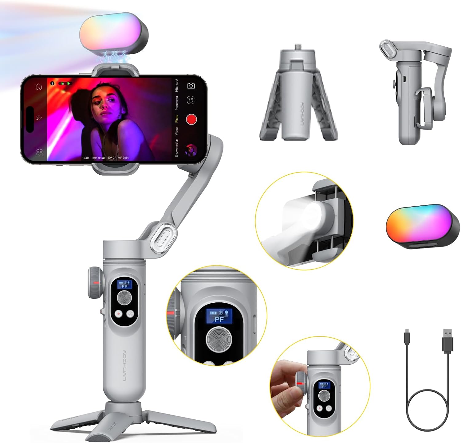 iPhone Gimbal, 3-Axis Gimbal Stabilizer for Smartphone w/RGB Magnetic Fill Light Portable Gimbal with Fous/Zoom Wheel for Vlog, Compatible with iPhone 15 Pro Max/Android-Smart X Pro Kit Gray iPhone Gimbal, 3-Axis Gimbal Stabilizer for Smartphone w/RGB Magnetic Fill Light Portable Gimbal with Fous/Zoom Wheel for Vlog, Compatible with iPhone 15 Pro Max/Android-Smart X Pro Kit Gray