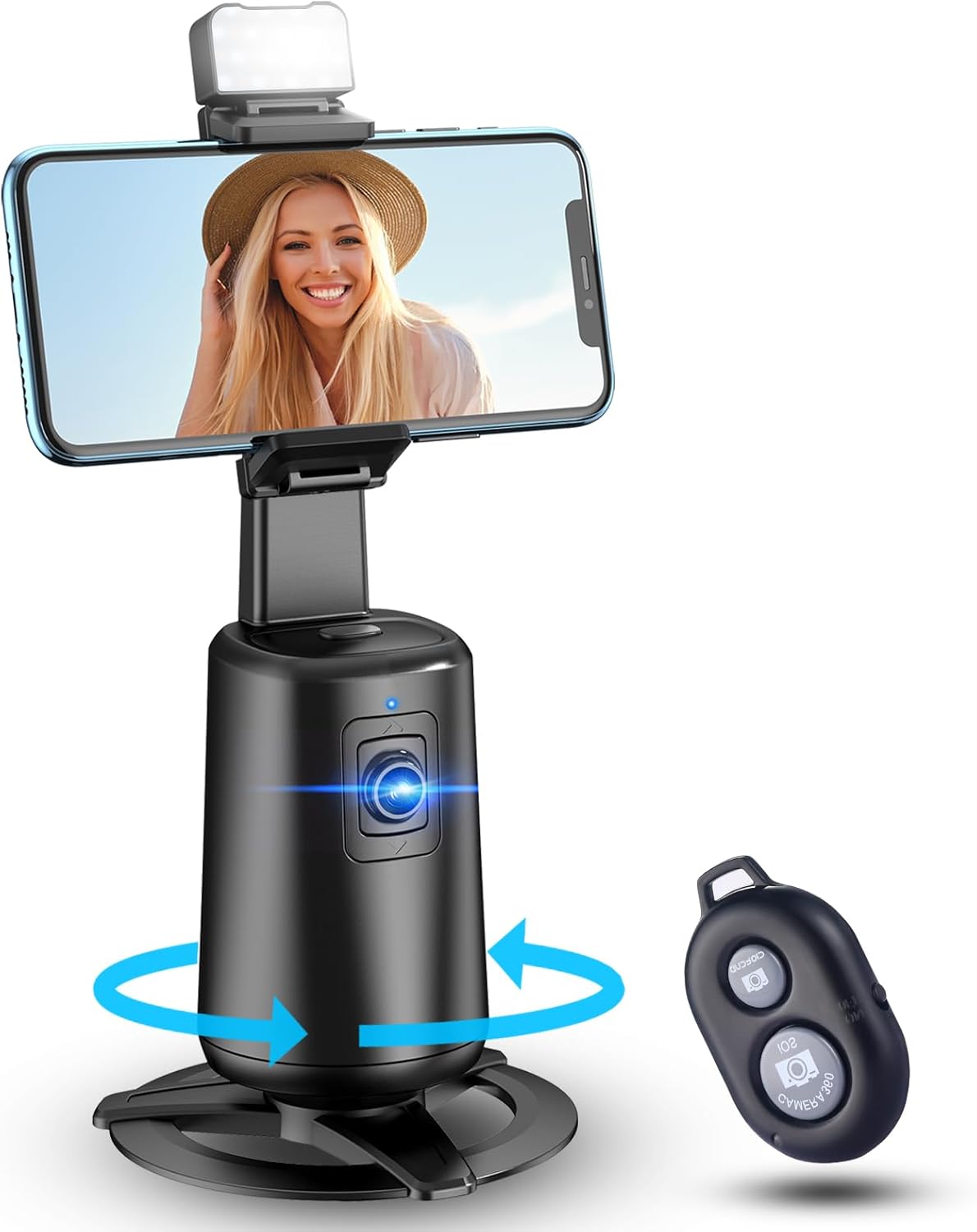 Auto Face Tracking Tripod 360° Rotating Auto Tracking Phone Stand, No App, Phone Camera Stand with Remote and Gesture Control, Rechargeable Smart Shooting Stand for Live Video Recording Tiktok(Black) Auto Face Tracking Tripod 360° Rotating Auto Tracking Phone Stand, No App, Phone Camera Stand with Remote and Gesture Control, Rechargeable Smart Shooting Stand for Live Video Recording Tiktok(Black)