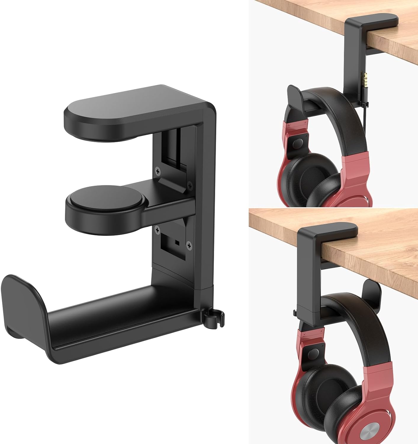 PC Gaming Headset Headphone Hook Holder Hanger Mount, Headphones Stand with Adjustable & Rotating Arm Clamp, Under Desk Design, Universal Fit, Built in Cable Clip Organizer EURPMASK PC Gaming Headset Headphone Hook Holder Hanger Mount, Headphones Stand with Adjustable & Rotating Arm Clamp, Under Desk Design, Universal Fit, Built in Cable Clip Organizer EURPMASK