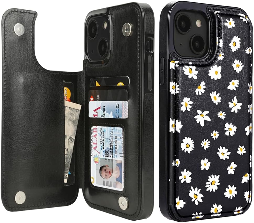 uCOLOR Compatible with iPhone 14/15 Plus 6.7″ Wallet Case with Card Holder Slots Folio Flip PU Leather Kickstand Magnetic Clasp and RFID Blocking Cover (Daisy Flowers) uCOLOR Compatible with iPhone 14/15 Plus 6.7″ Wallet Case with Card Holder Slots Folio Flip PU Leather Kickstand Magnetic Clasp and RFID Blocking Cover (Daisy Flowers)