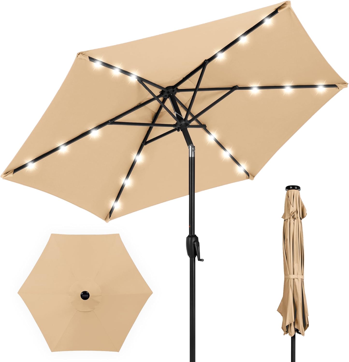 Best Choice Products 7.5ft Outdoor Solar Market Table Patio Umbrella for Deck, Pool w/Tilt, Crank, LED Lights – Sand Best Choice Products 7.5ft Outdoor Solar Market Table Patio Umbrella for Deck, Pool w/Tilt, Crank, LED Lights – Sand