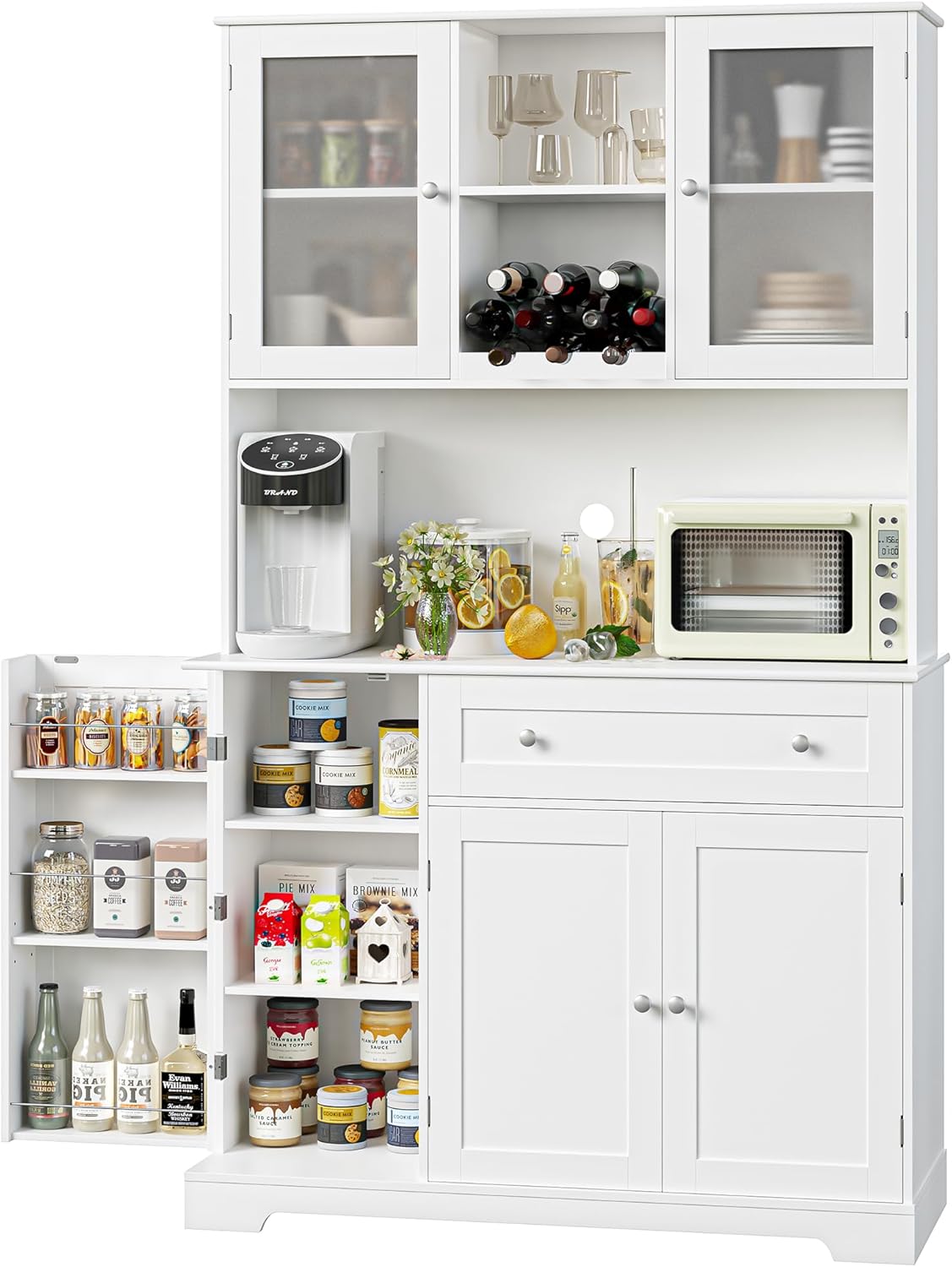 HOSTACK Kitchen Pantry Storage Cabinet, Modern Buffet Cabinet with Hutch, Tall Kitchen Hutch Cabinet with Microwave Stand, Food Pantry Cabinet with Doors and Shelves | Wine Rack for Dining Room, White HOSTACK Kitchen Pantry Storage Cabinet, Modern Buffet Cabinet with Hutch, Tall Kitchen Hutch Cabinet with Microwave Stand, Food Pantry Cabinet with Doors and Shelves | Wine Rack for Dining Room, White