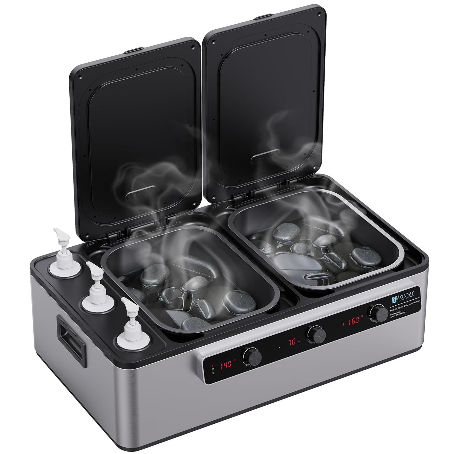 Master Massage Professional Electric 2IN1 Massage Stone Heater & 3 Bottle Massage Oil & Lotion &Gel Warmer-Digital Multifunctional Heating Equipment Combo Master Massage Professional Electric 2IN1 Massage Stone Heater & 3 Bottle Massage Oil & Lotion &Gel Warmer-Digital Multifunctional Heating Equipment Combo