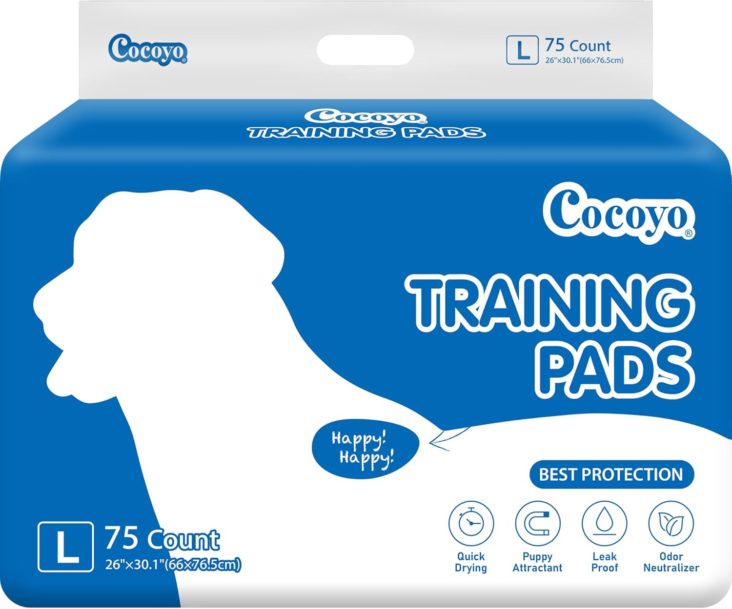COCOYO Dog Training Pads Large Size丨Eliminating Urine Odor Puppy Pads 丨 Premium Dog Pee Pads Value Pack (75 Count, L 26×30 inch) COCOYO Dog Training Pads Large Size丨Eliminating Urine Odor Puppy Pads 丨 Premium Dog Pee Pads Value Pack (75 Count, L 26×30 inch)