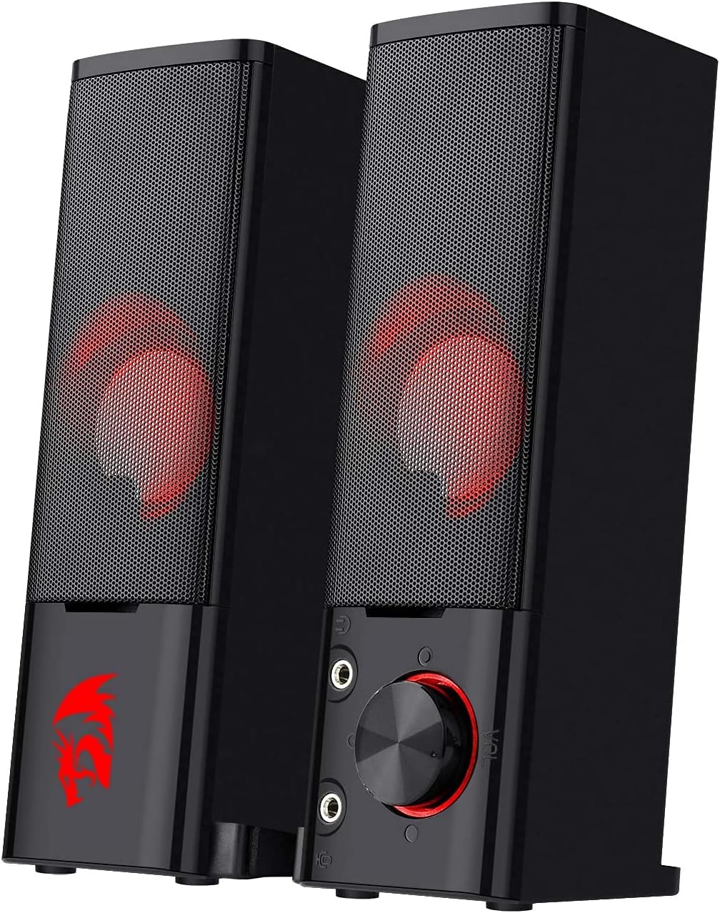 Redragon GS550 PC Gaming Speakers, 2.0 Channel Desktop Computer Sound Bar with Compact Maneuverable Size, Headphone Jack, Quality Bass & Decent Red Backlit, USB Powered w/ 3.5mm Cable Redragon GS550 PC Gaming Speakers, 2.0 Channel Desktop Computer Sound Bar with Compact Maneuverable Size, Headphone Jack, Quality Bass & Decent Red Backlit, USB Powered w/ 3.5mm Cable