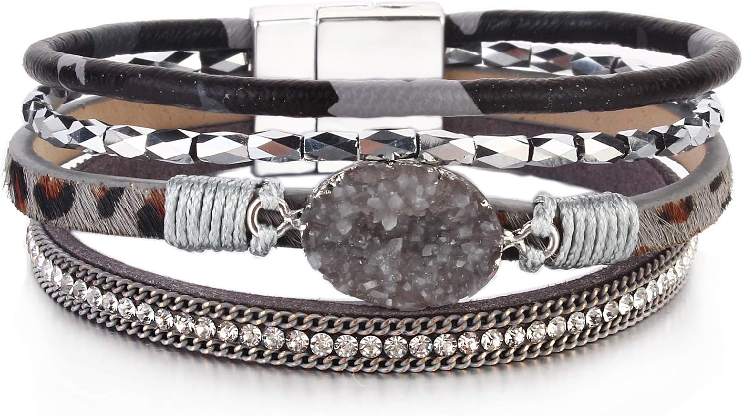 FANCY SHINY Boho Leather Wrap Bracelets Bohemian Crystal Bracelets Trendy Layered Bracelet with Magnetic Clasp Stackable Jewelry for Women FANCY SHINY Boho Leather Wrap Bracelets Bohemian Crystal Bracelets Trendy Layered Bracelet with Magnetic Clasp Stackable Jewelry for Women