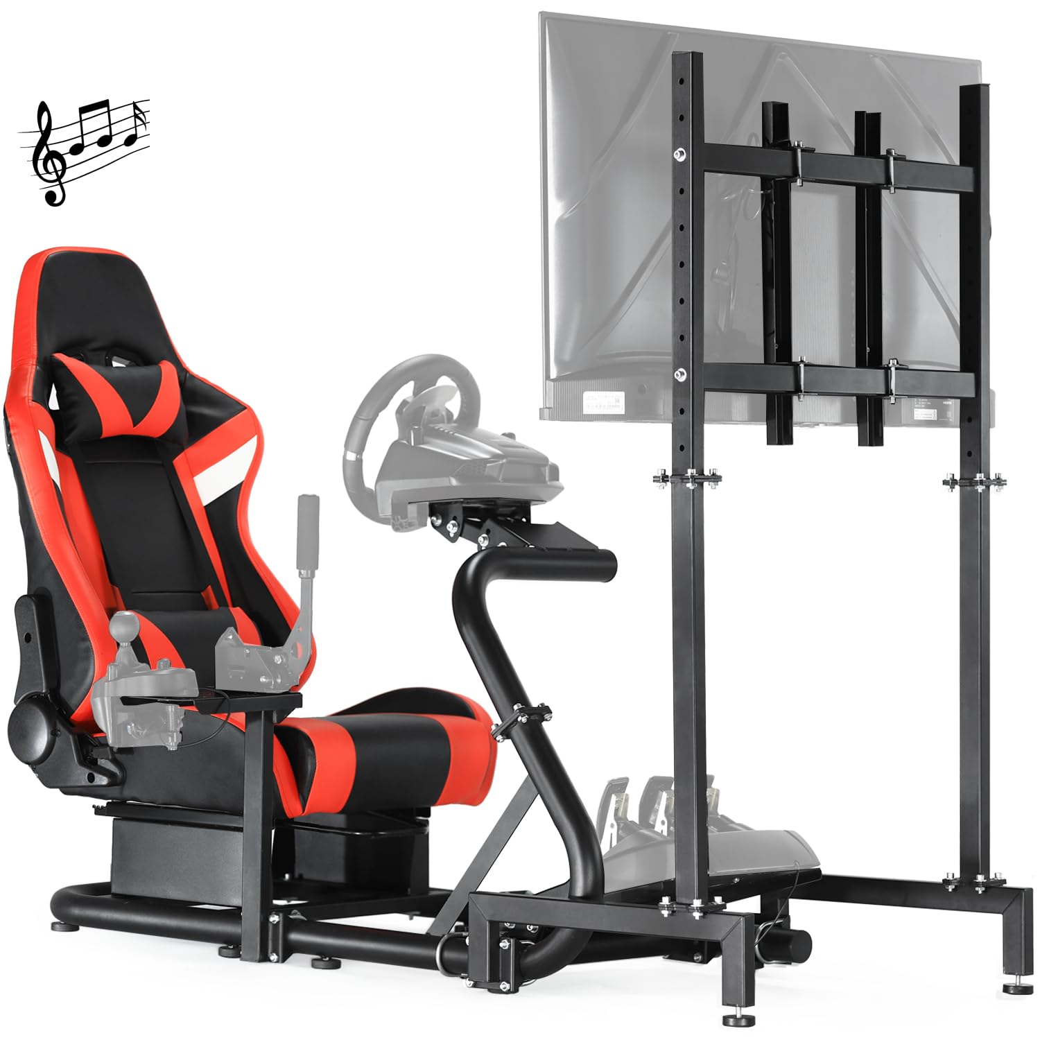 Anman Racing Sim Cockpit TV Monitor Red Gaming Chair with Bluetooth Speakers Adjustable Fit for Logitech/Thrustmaster G29,G920,G923&T300RS,T150,T500R Games Steering Wheel Stand with audio Anman Racing Sim Cockpit TV Monitor Red Gaming Chair with Bluetooth Speakers Adjustable Fit for Logitech/Thrustmaster G29,G920,G923&T300RS,T150,T500R Games Steering Wheel Stand with audio