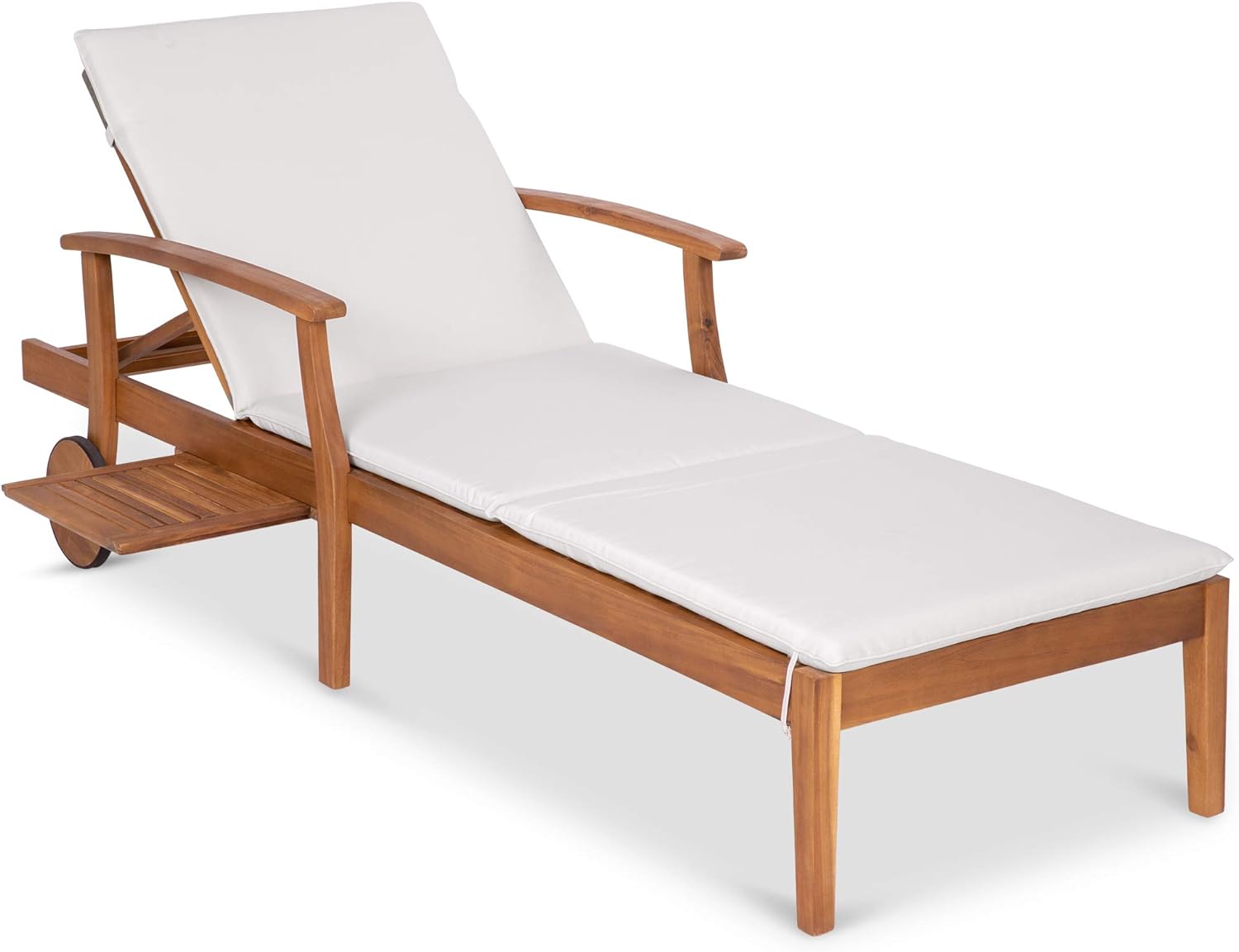 Best Choice Products 79x26in Acacia Wood Chaise Lounge Chair Recliner, Outdoor Furniture for Patio, Poolside w/Slide-Out Side Table, Foam-Padded Cushion, Adjustable Backrest, Wheels – Cream Best Choice Products 79x26in Acacia Wood Chaise Lounge Chair Recliner, Outdoor Furniture for Patio, Poolside w/Slide-Out Side Table, Foam-Padded Cushion, Adjustable Backrest, Wheels – Cream