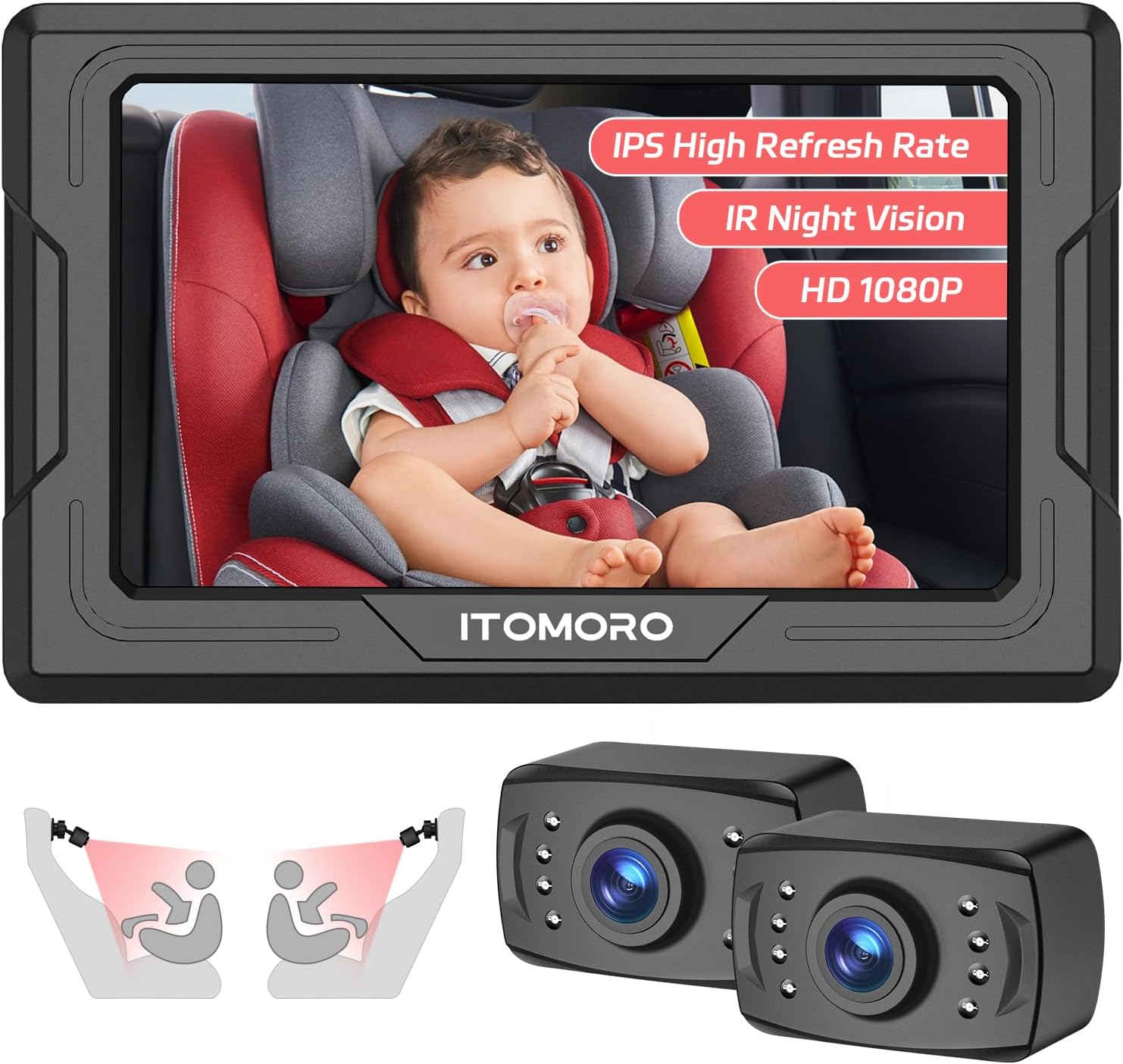 Itomoro Baby Car Camera HD 1080P Dual-Channel Display Baby Car Monitor with 2 IR Night Vision Camera, Easily Install 4.3” Car Camera for Baby with Crystal Clear Wide View for Rear Facing Seat Itomoro Baby Car Camera HD 1080P Dual-Channel Display Baby Car Monitor with 2 IR Night Vision Camera, Easily Install 4.3” Car Camera for Baby with Crystal Clear Wide View for Rear Facing Seat