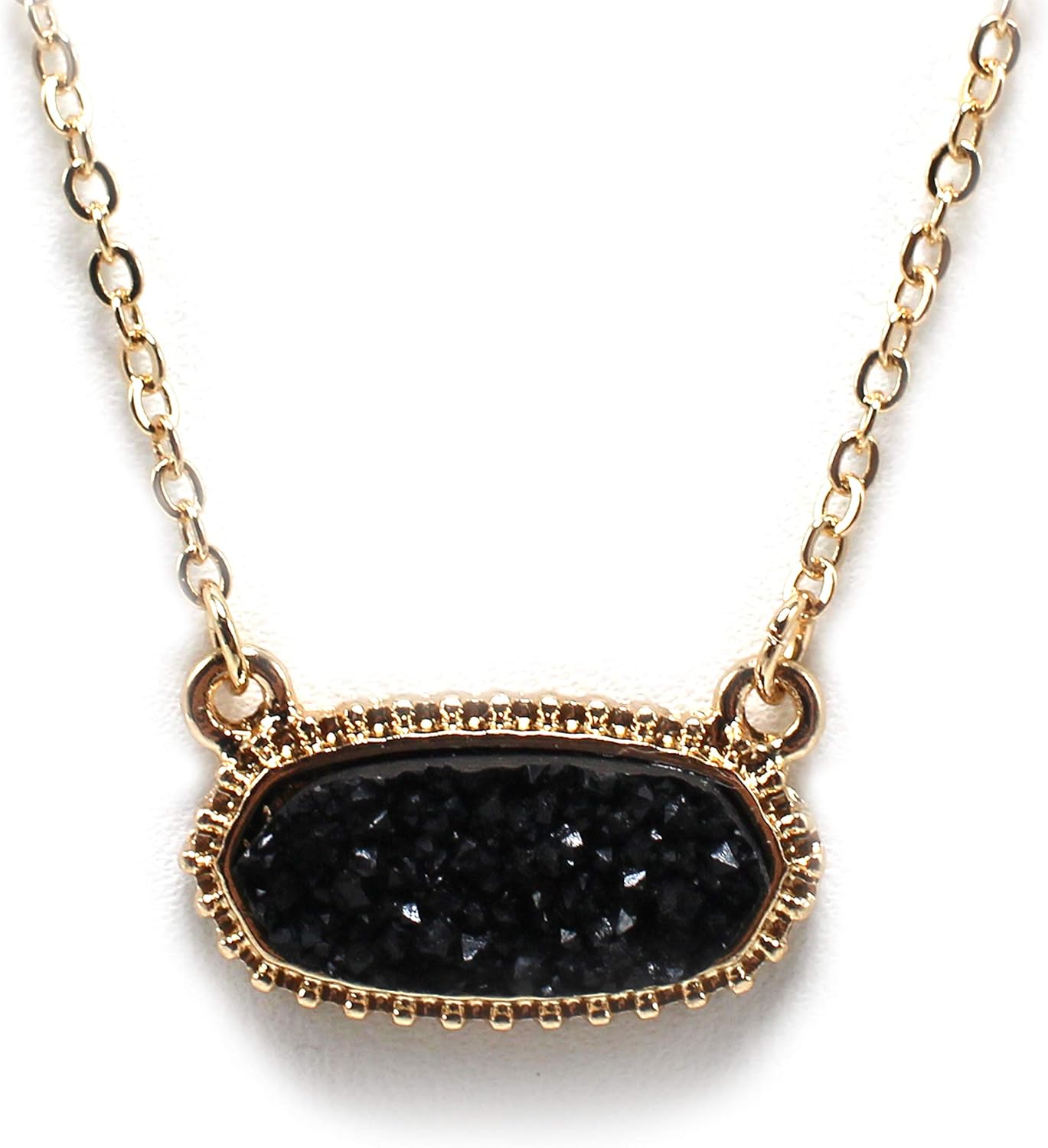 Faux Druzy Stone Light Weight Fashion Trendy Pendant Necklace for Women and Girls… (BLACK-OVAL) Faux Druzy Stone Light Weight Fashion Trendy Pendant Necklace for Women and Girls… (BLACK-OVAL)