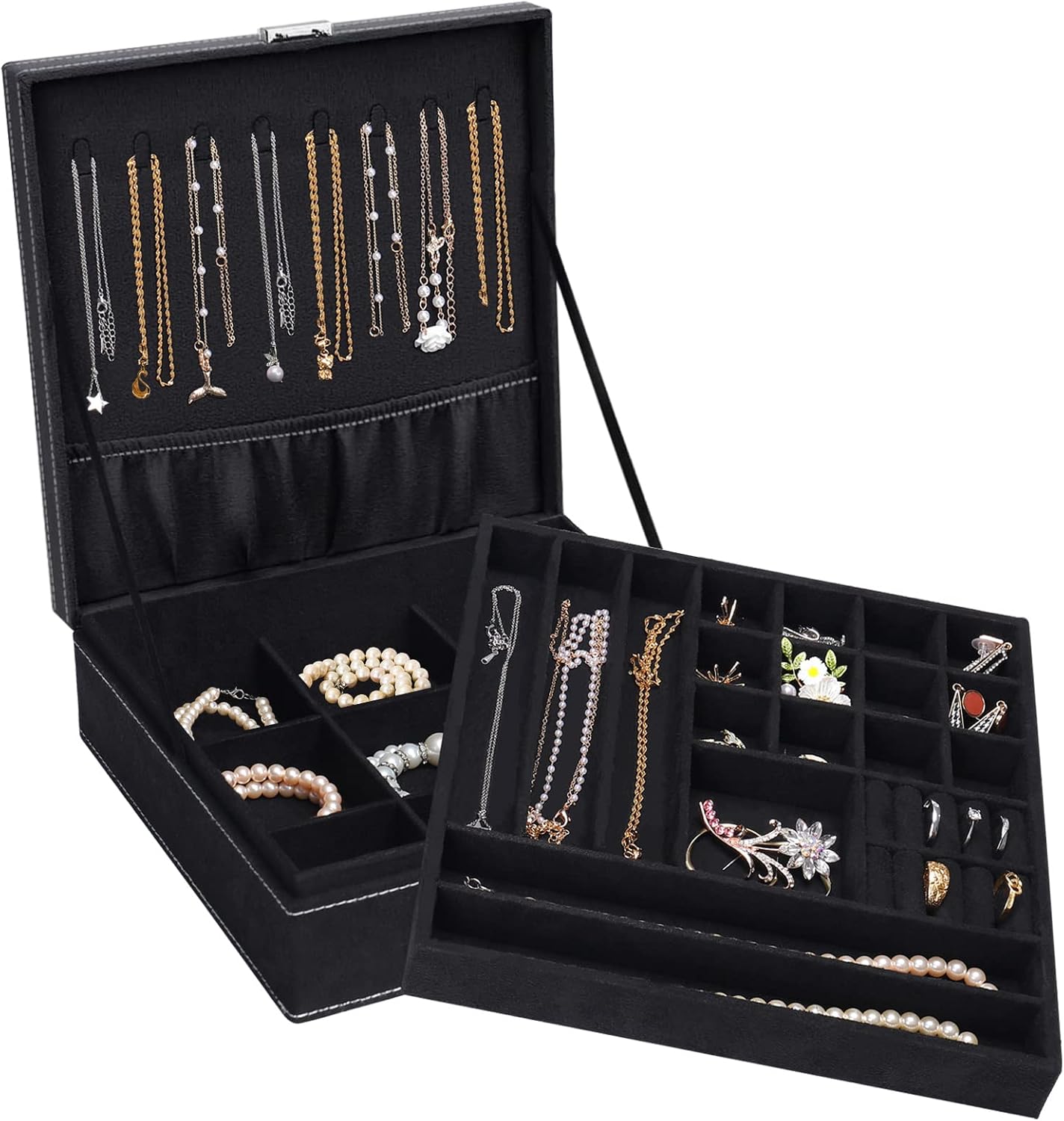 MOSISO Jewelry Box, Jewelry Storage Case Organizer Stackable Double Layer Lockable Display for Women Velvet Necklace Earring Bracelet Ring Watch Brooch Holder, Black MOSISO Jewelry Box, Jewelry Storage Case Organizer Stackable Double Layer Lockable Display for Women Velvet Necklace Earring Bracelet Ring Watch Brooch Holder, Black