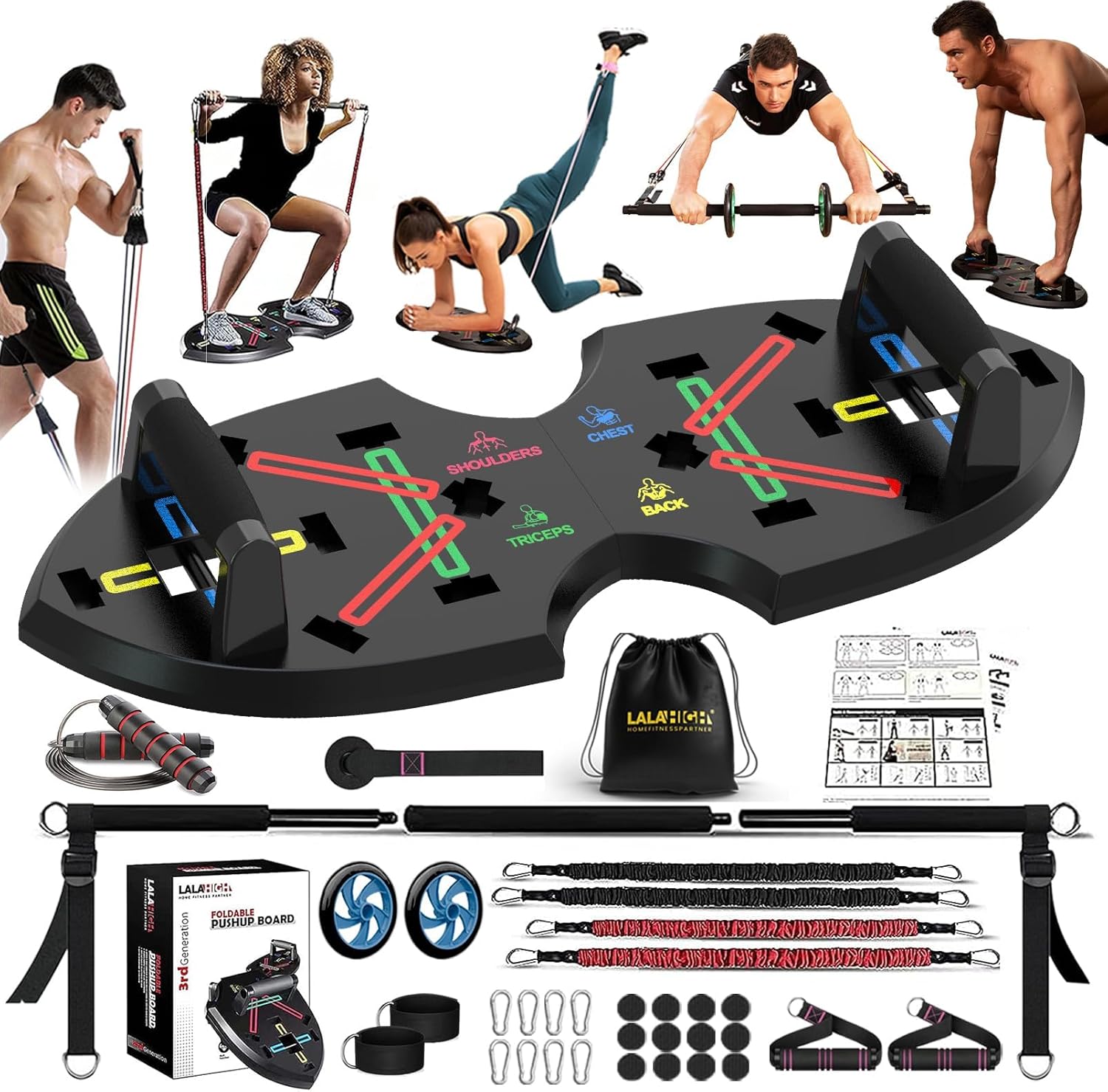 Ultimate Push Up Board, Portable at Home Gym, Strength Training Equipment for Men, Home Workout Equipment with 15 Gym Accessories, Foldable Pushup Bar with Resistance Band, Pilates Bar, Jump Rope Ultimate Push Up Board, Portable at Home Gym, Strength Training Equipment for Men, Home Workout Equipment with 15 Gym Accessories, Foldable Pushup Bar with Resistance Band, Pilates Bar, Jump Rope