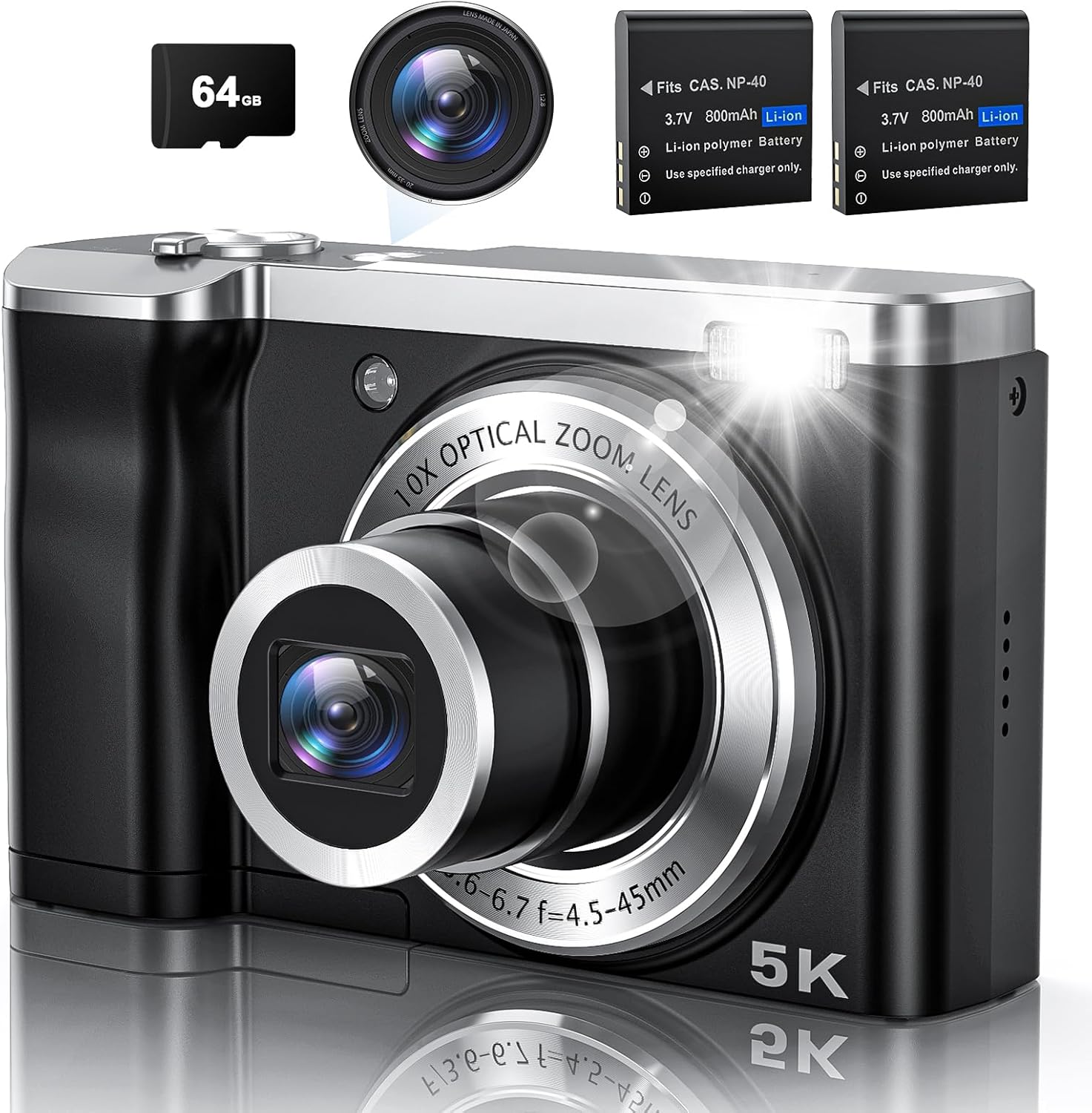 5K Digital Camera with 64GB Card, Touch Screen & 10X Optical Zoom, 56MP Front and Rear Camera with Autofocus 6-axis Anti-Shake, Selfie Vlogging Camera for Photography and Video, Ultra Bright Flash 5K Digital Camera with 64GB Card, Touch Screen & 10X Optical Zoom, 56MP Front and Rear Camera with Autofocus 6-axis Anti-Shake, Selfie Vlogging Camera for Photography and Video, Ultra Bright Flash