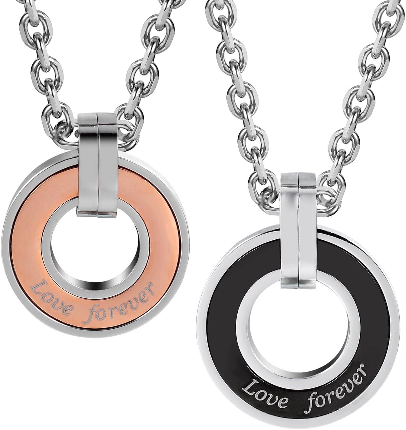 Urban Jewelry His & Hers Couples Engraved Double Ring Pendant Necklace Urban Jewelry His & Hers Couples Engraved Double Ring Pendant Necklace